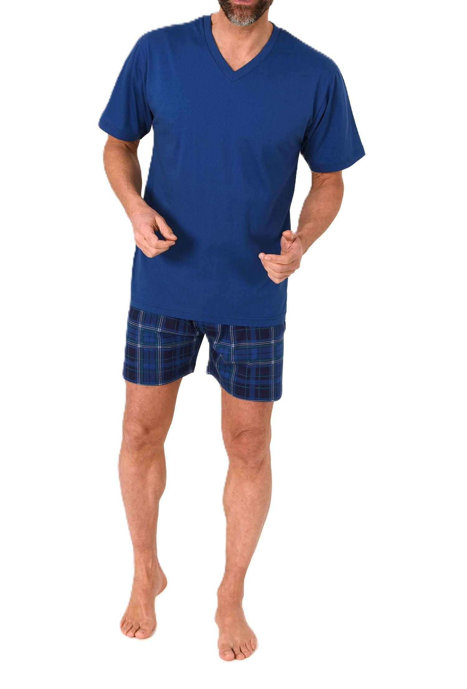 Normann Herren Schlafanzug kurzarm Shorty mit Jersey Pyjama Hose in karierter Optik