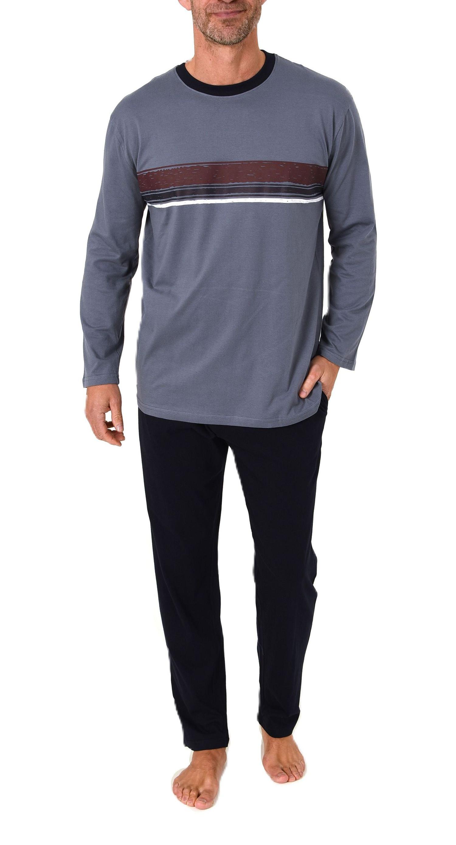Normann Herren Schlafanzug langarm Pyjama mit sportiven Frontprint - auch in Übergrössen