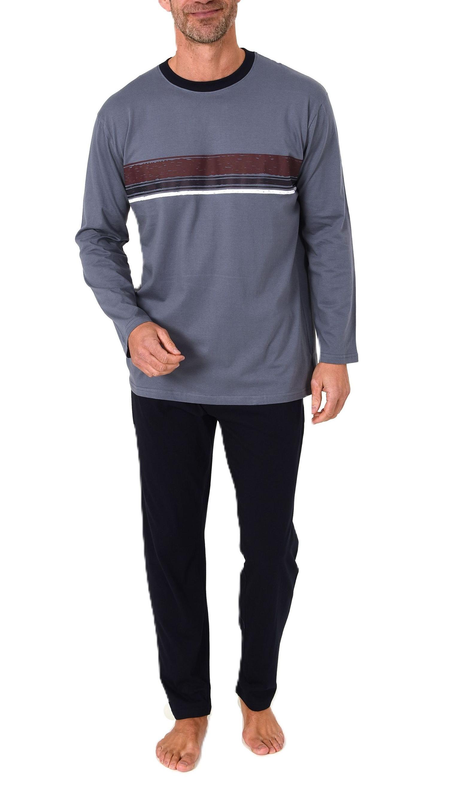Normann Herren Schlafanzug langarm Pyjama mit sportiven Frontprint - auch in Übergrössen