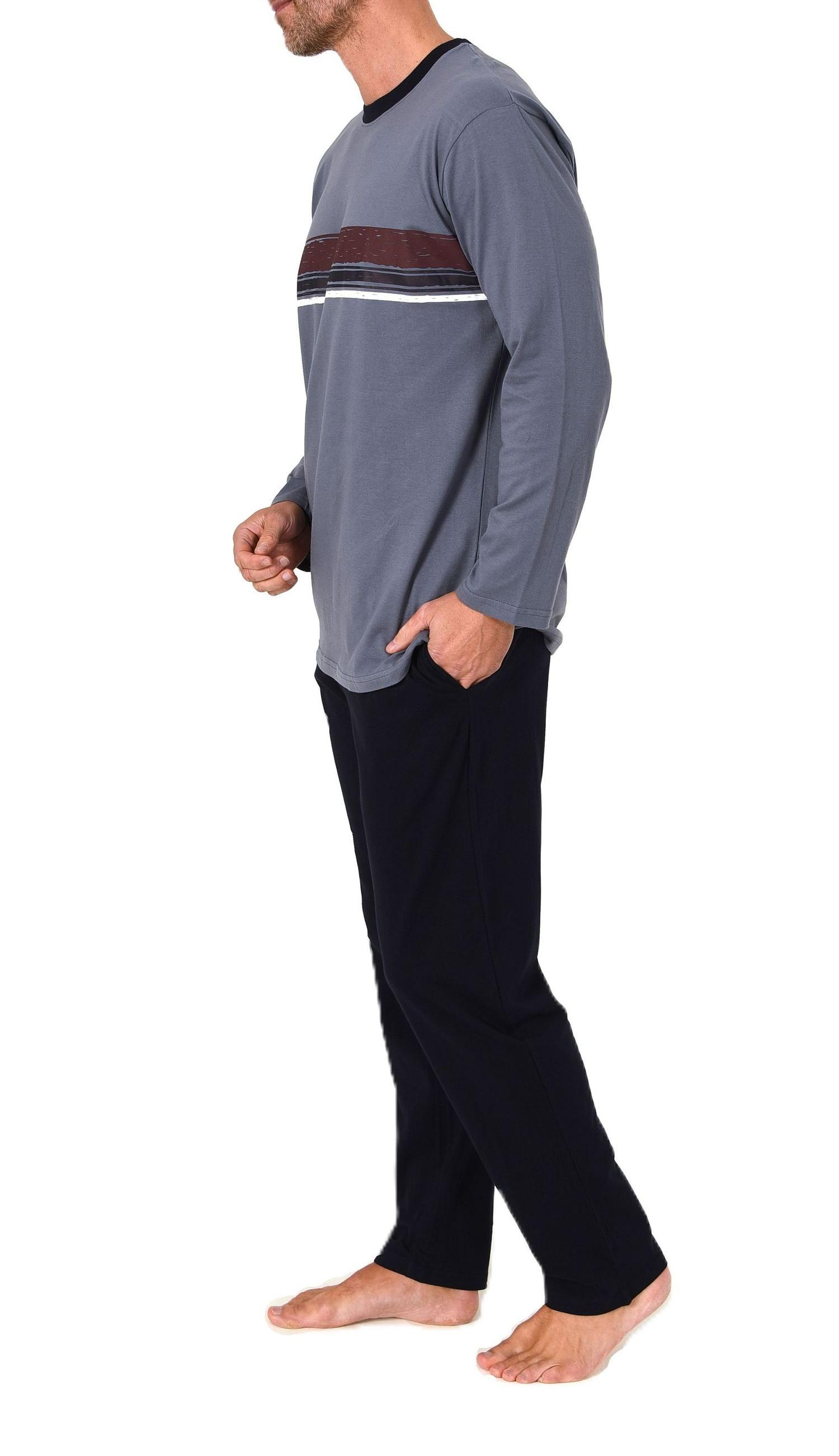 Normann Herren Schlafanzug langarm Pyjama mit sportiven Frontprint - auch in Übergrössen