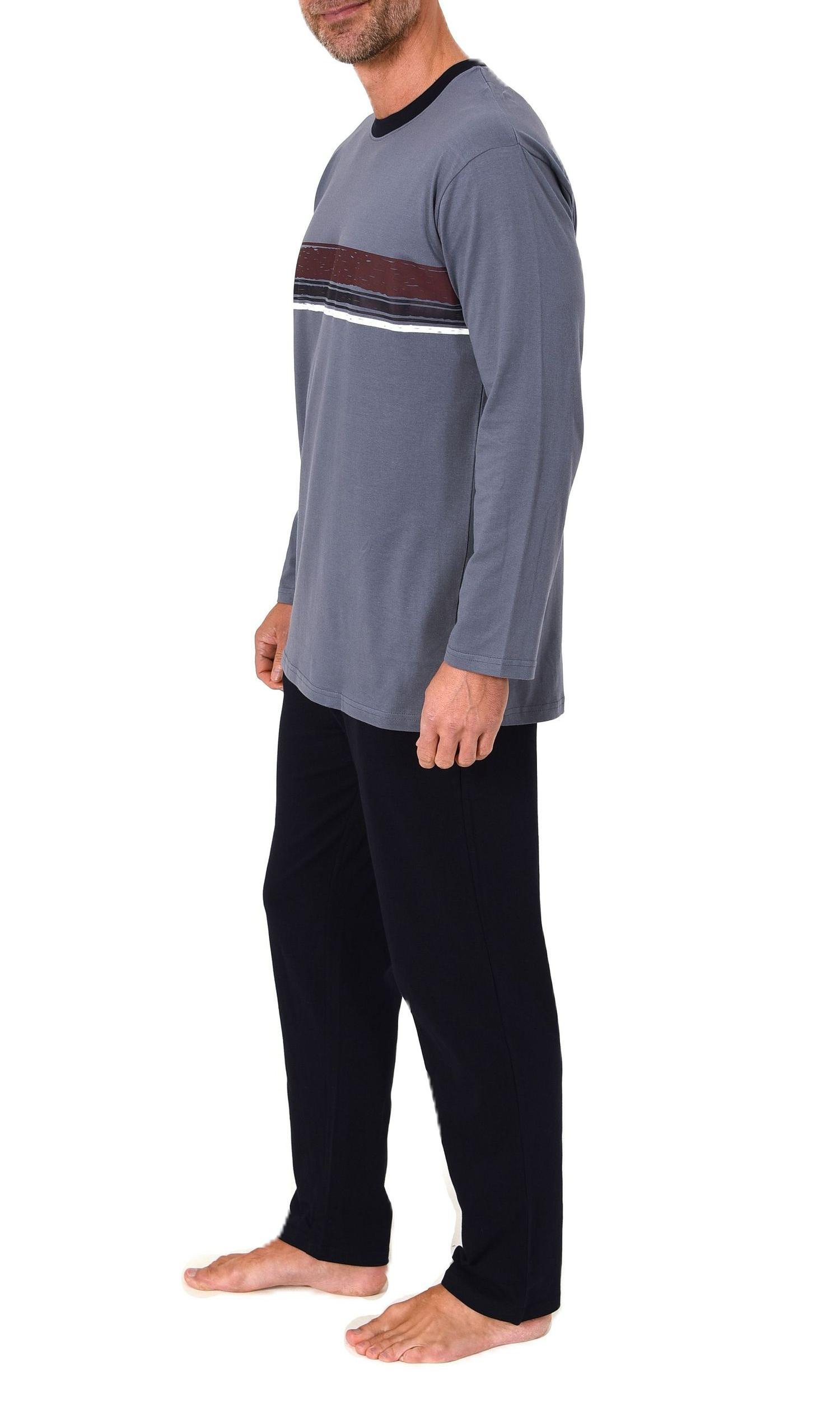Normann Herren Schlafanzug langarm Pyjama mit sportiven Frontprint - auch in Übergrössen