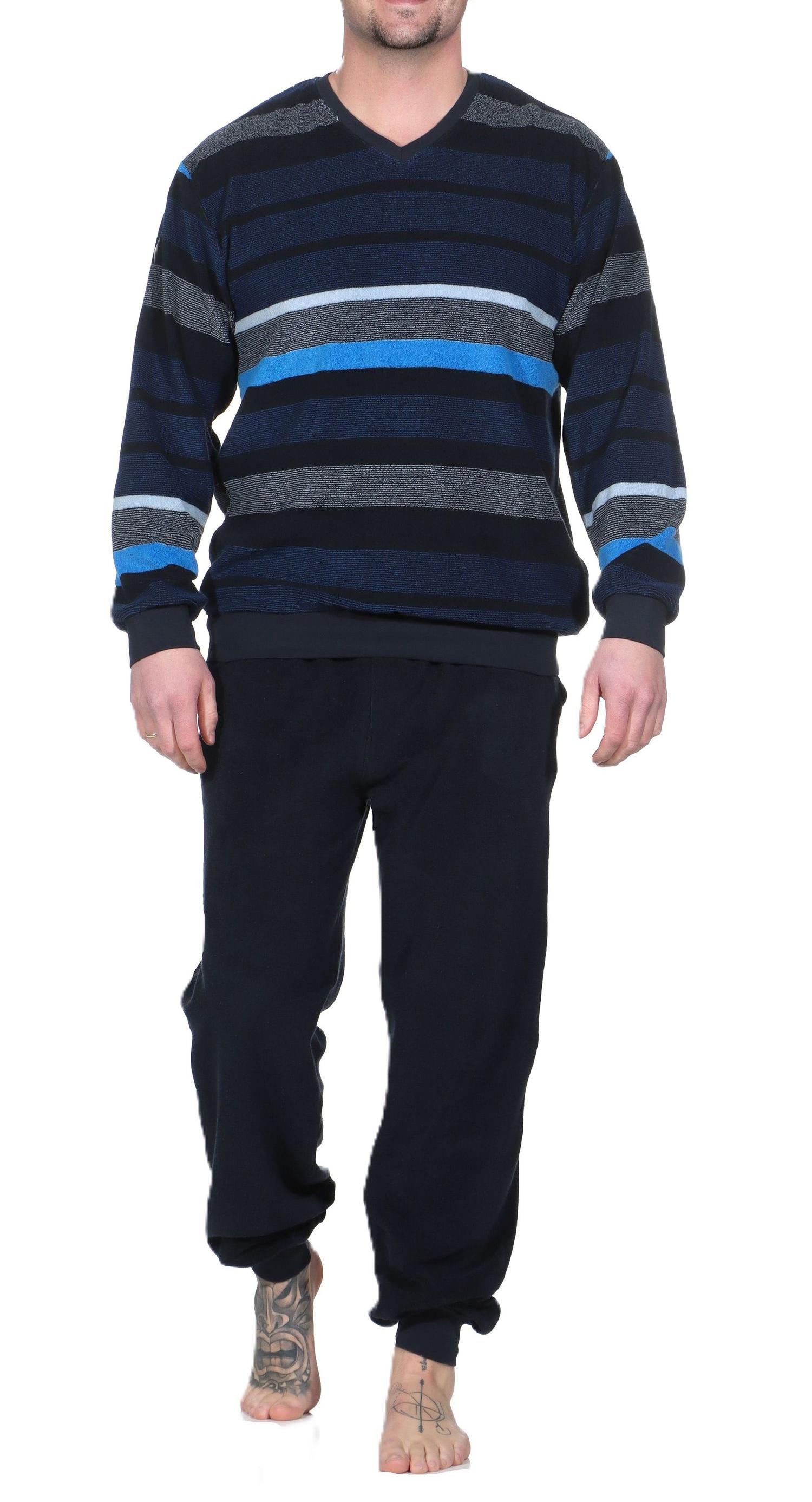Normann Herren Frottee langarm Schlafanzug Pyjama in eleganter Optik – auch in Übergröße