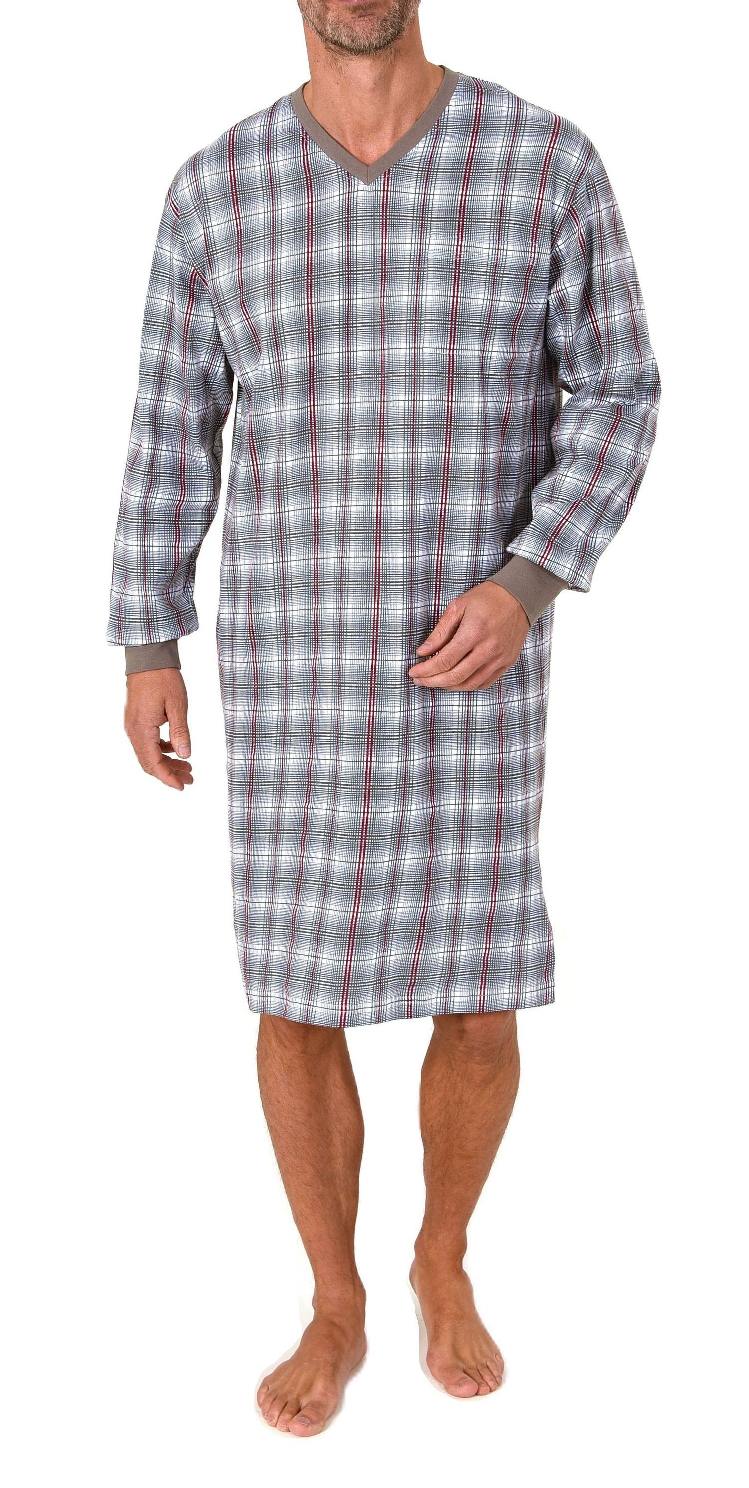 Normann Herren langarm Nachthemd mit Bündchen und V-Hals – Sleepshirt auch in Übergrößen