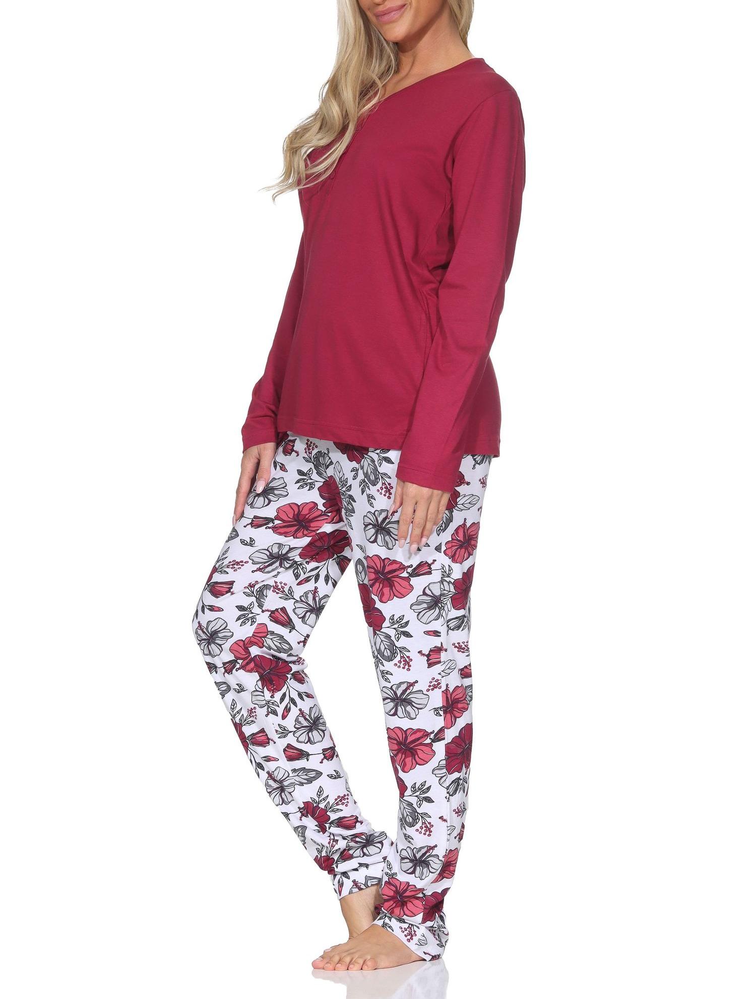 Normann Damen langarm Schlafanzug Pyjama in floralem Design - auch in Übergrößen