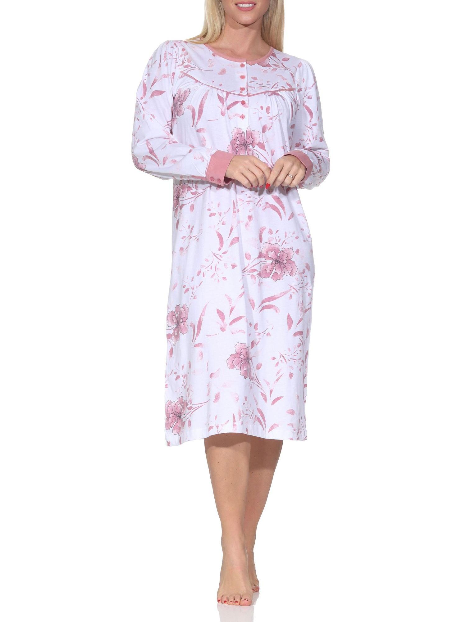 Normann Damen langarm Nachthemd im klassischen fraulichen Design mit Knopfleiste am Hals Normann Damen langarm Nachthemd im klassischen fraulichen Design mit Knopfleiste am Hals