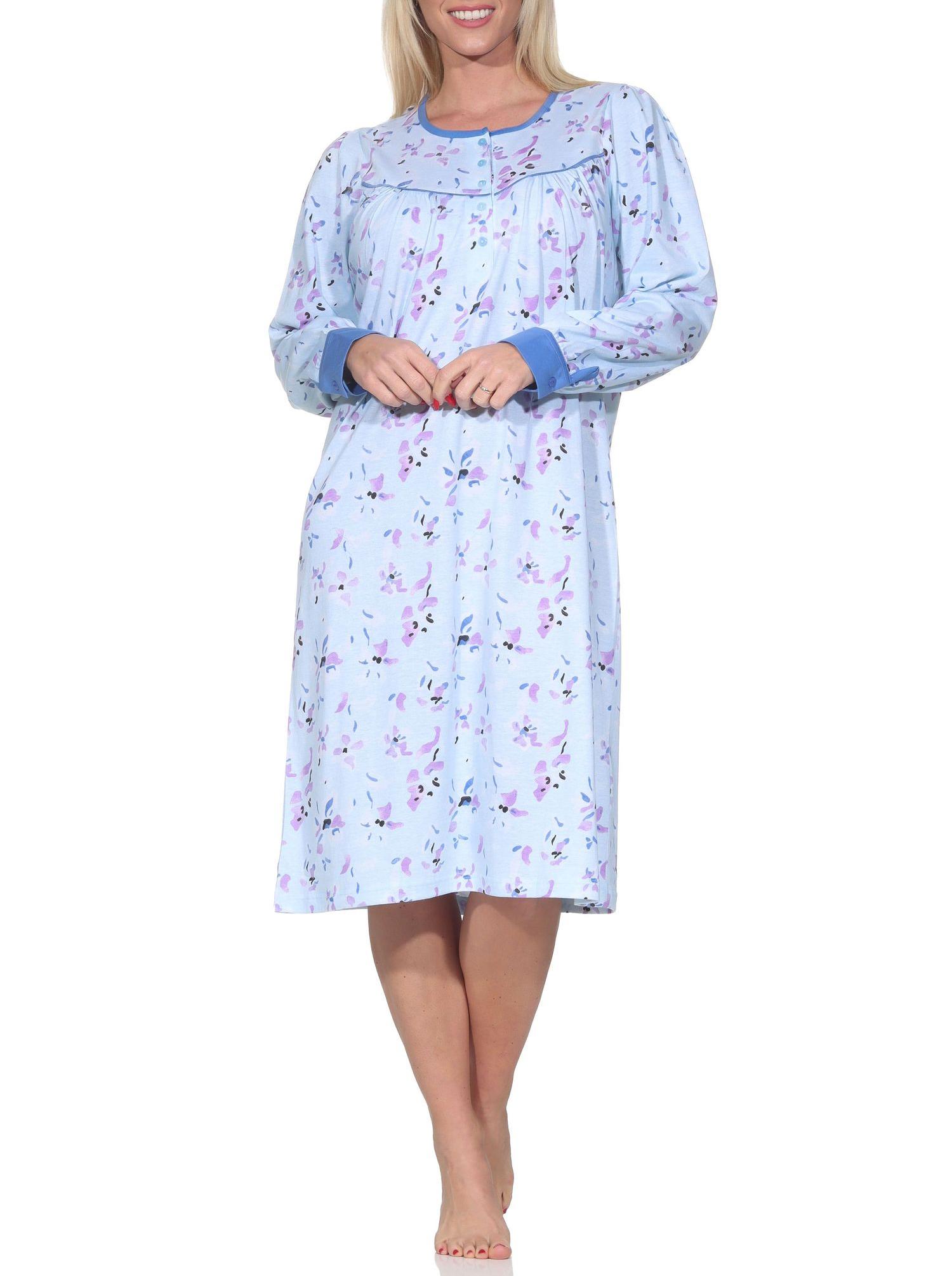 Normann Damen langarm Nachthemd im klassischen fraulichen Design mit Knopfleiste am Hals Normann Damen langarm Nachthemd im klassischen fraulichen Design mit Knopfleiste am Hals