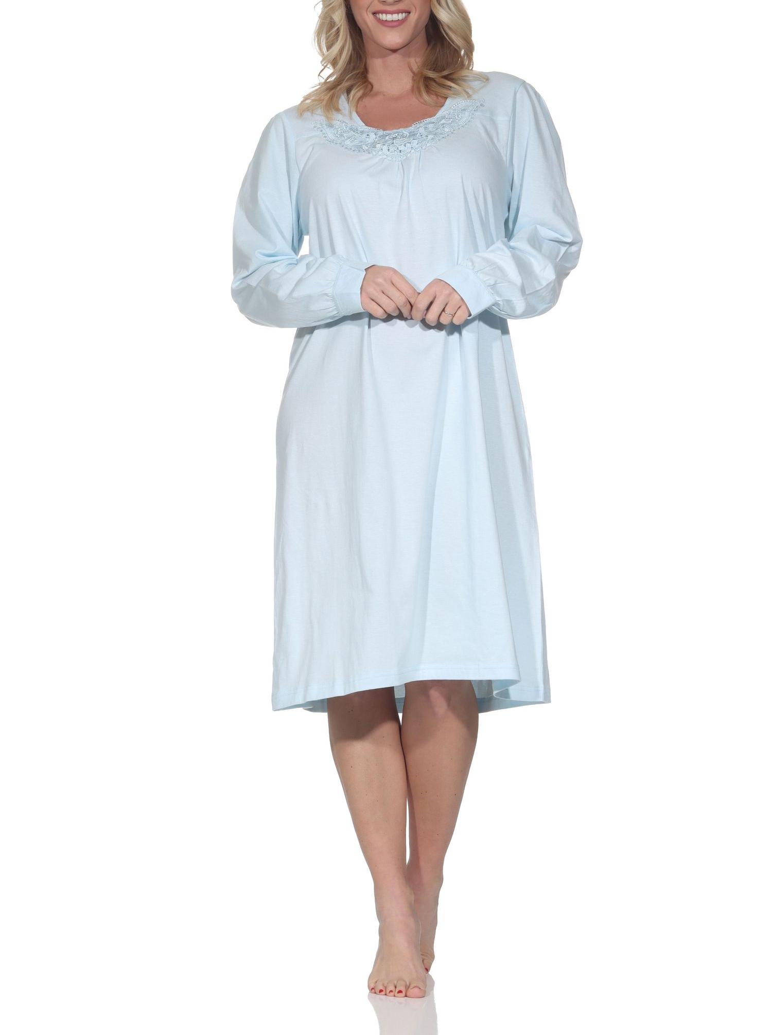 Damen langarm Nachthemd mit Spitze im klassisch fraulichen Design – auch in Übergröße Damen langarm Nachthemd mit Spitze im klassisch fraulichen Design – auch in Übergröße