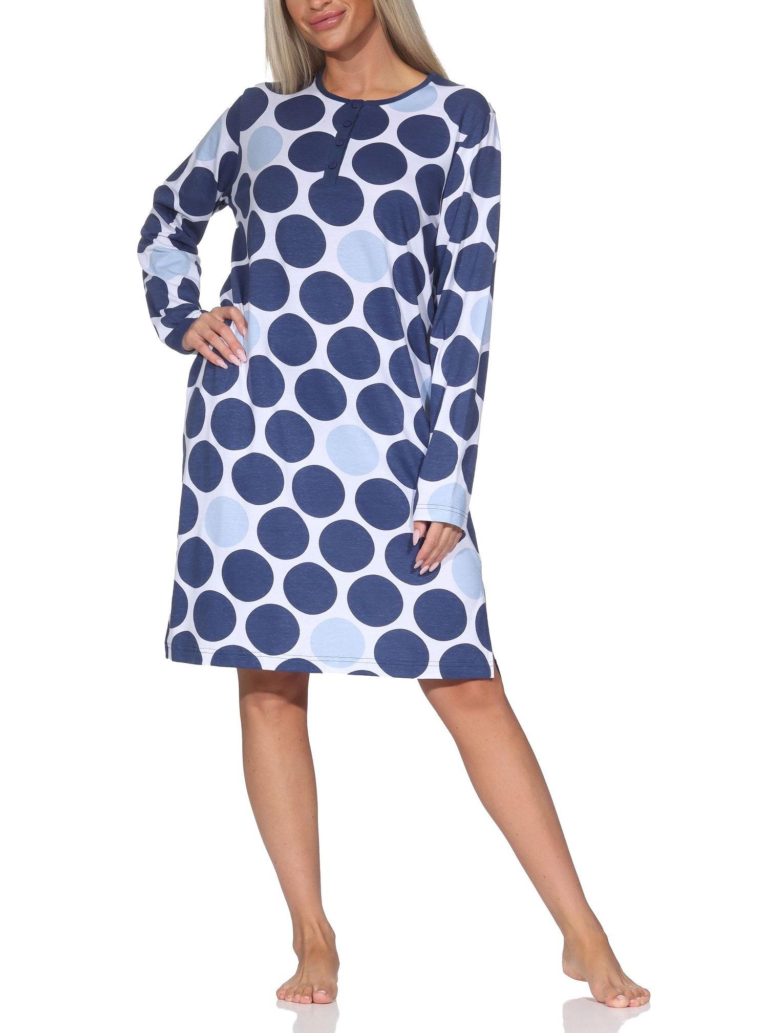Normann Damen langarm Nachthemd Sleepshirt in Punkte Tupfen Look Normann Damen langarm Nachthemd Sleepshirt in Punkte Tupfen Look