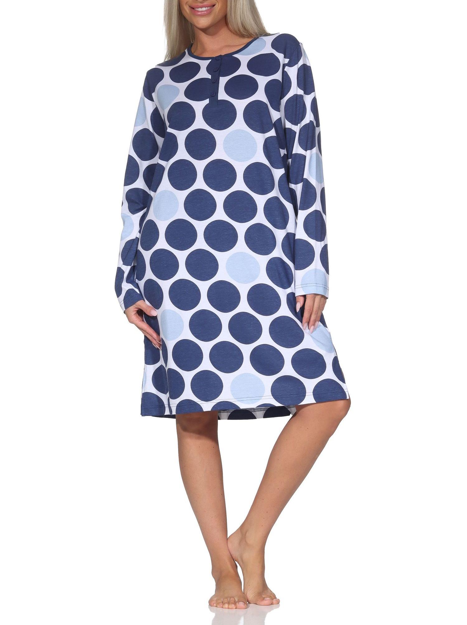 Normann Damen langarm Nachthemd Sleepshirt in Punkte Tupfen Look