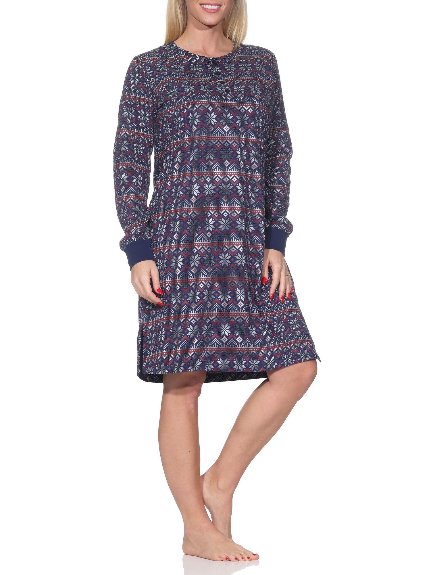 Normann Damen langarm Nachthemd mit Bündchen im Ethnolook – Sleepshirt auch in Übergrößen Normann Damen langarm Nachthemd mit Bündchen im Ethnolook – Sleepshirt auch in Übergrößen