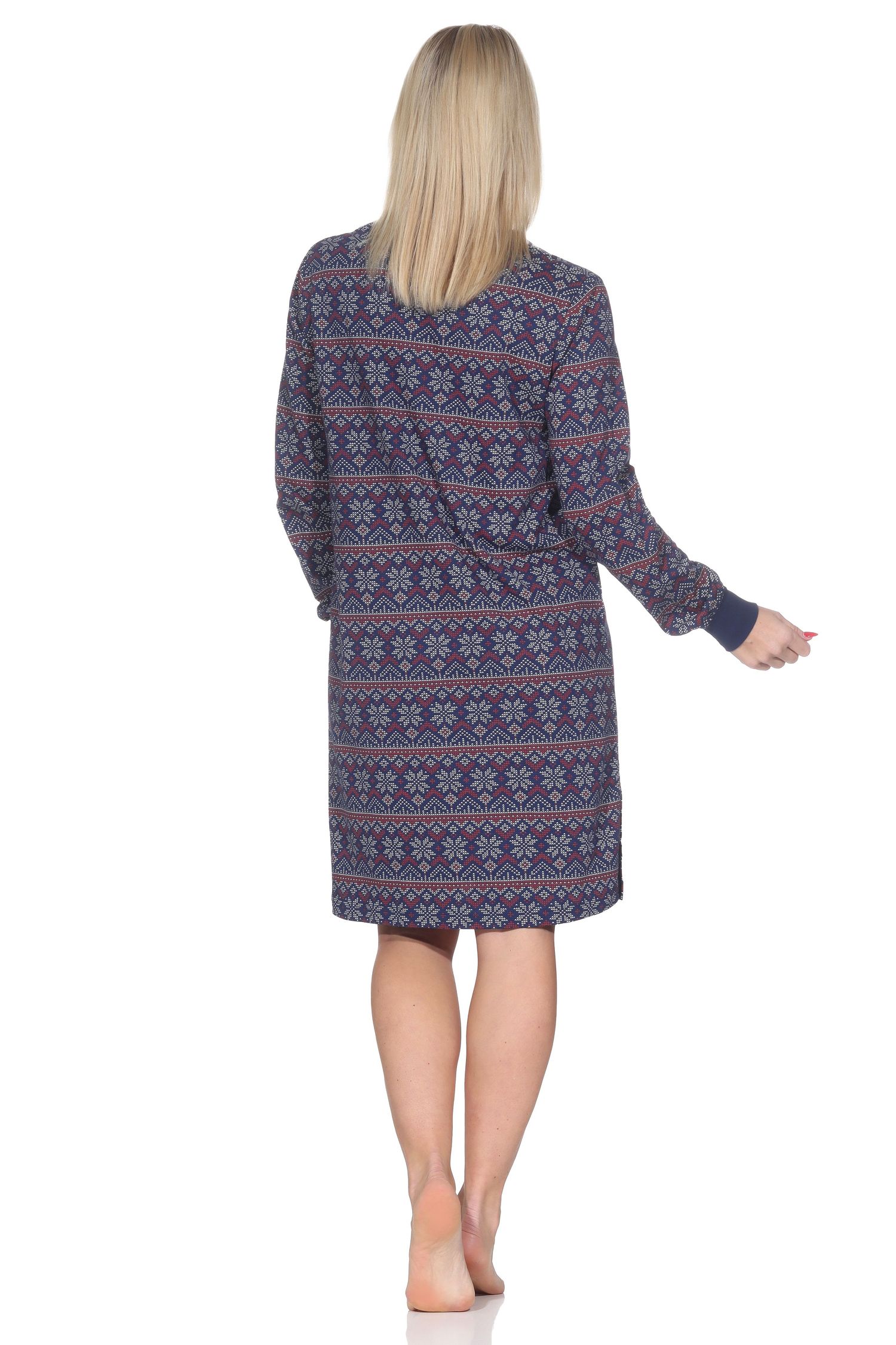 Normann Damen langarm Nachthemd mit Bündchen im Ethnolook – Sleepshirt auch in Übergrößen