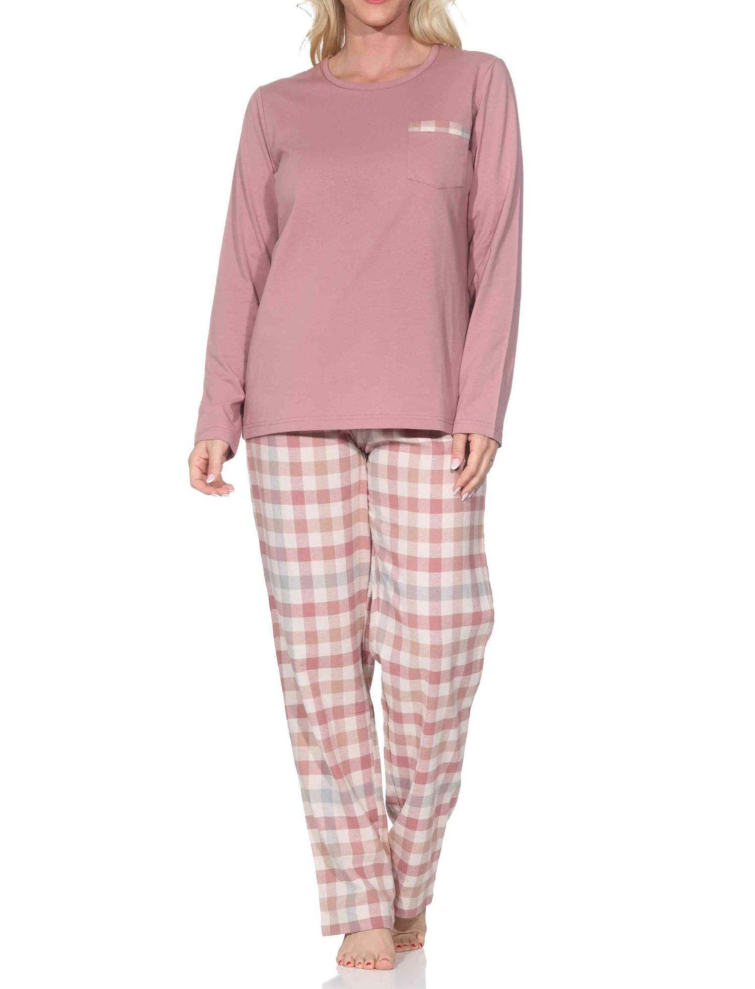 Normann Damen Schlafanzug lang Pyjama mit Flanell Pyjamahose in Karo Optik Normann Damen Schlafanzug lang Pyjama mit Flanell Pyjamahose in Karo Optik