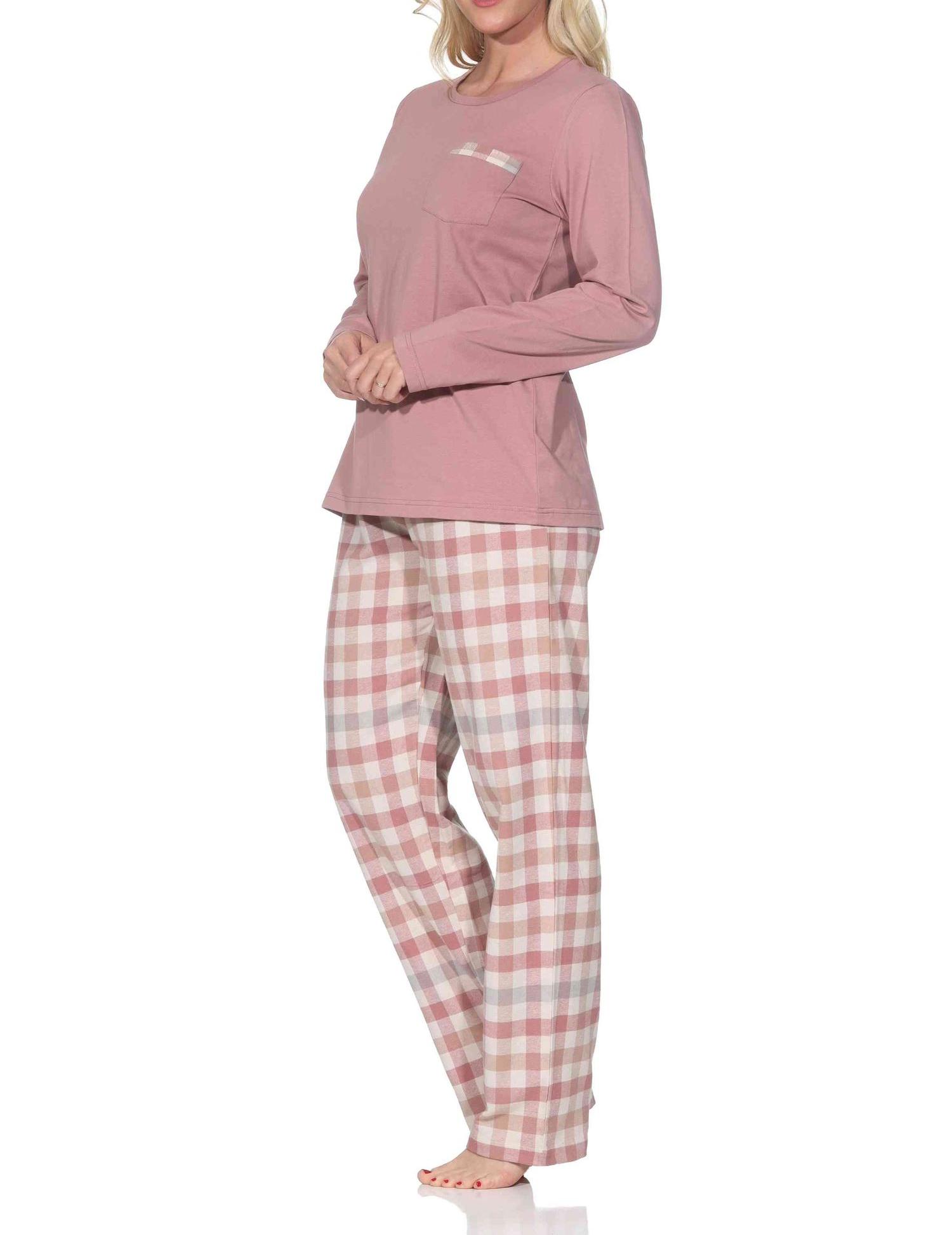 Normann Damen Schlafanzug lang Pyjama mit Flanell Pyjamahose in Karo Optik Normann Damen Schlafanzug lang Pyjama mit Flanell Pyjamahose in Karo Optik