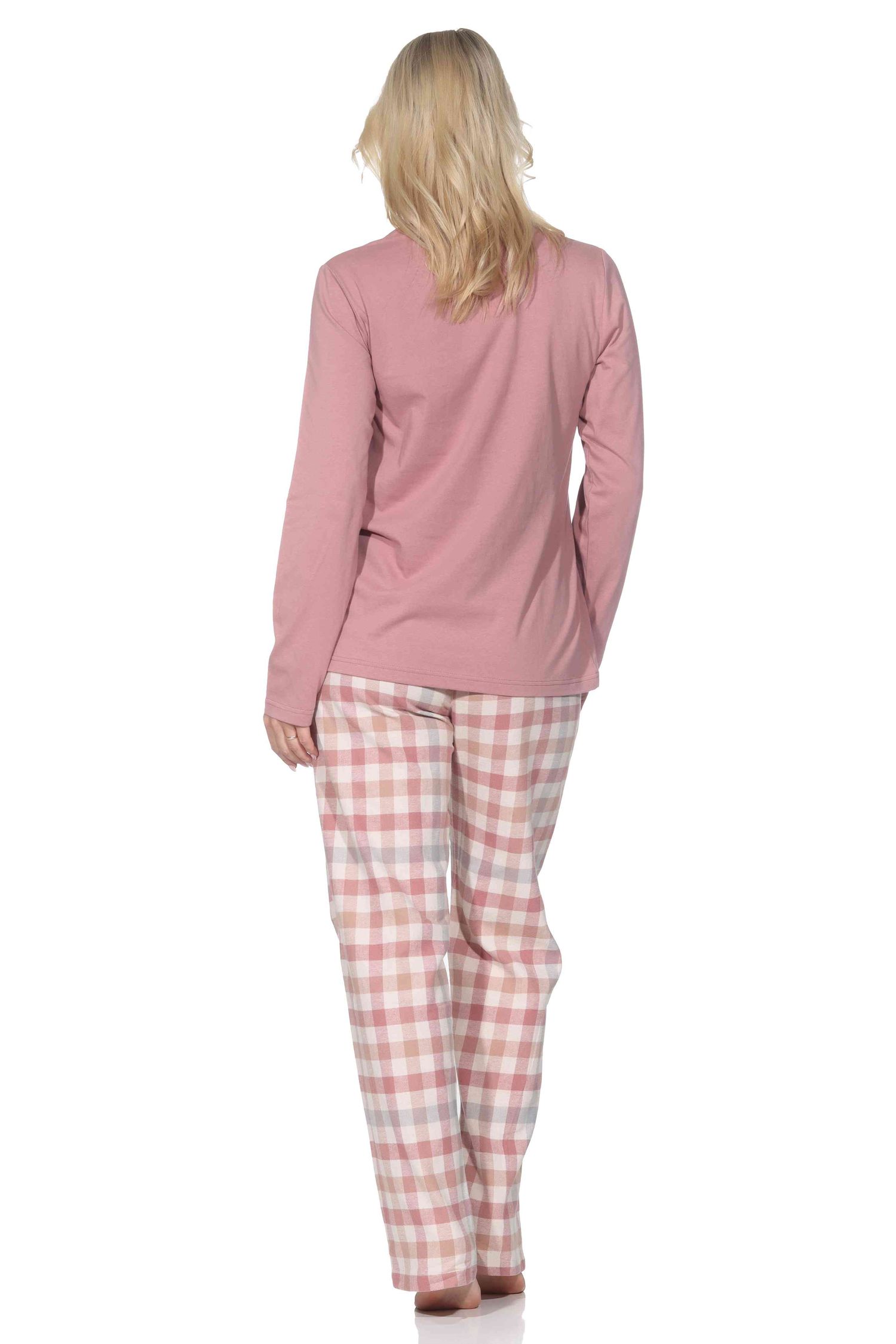 Normann Damen Schlafanzug lang Pyjama mit Flanell Pyjamahose in Karo Optik Normann Damen Schlafanzug lang Pyjama mit Flanell Pyjamahose in Karo Optik