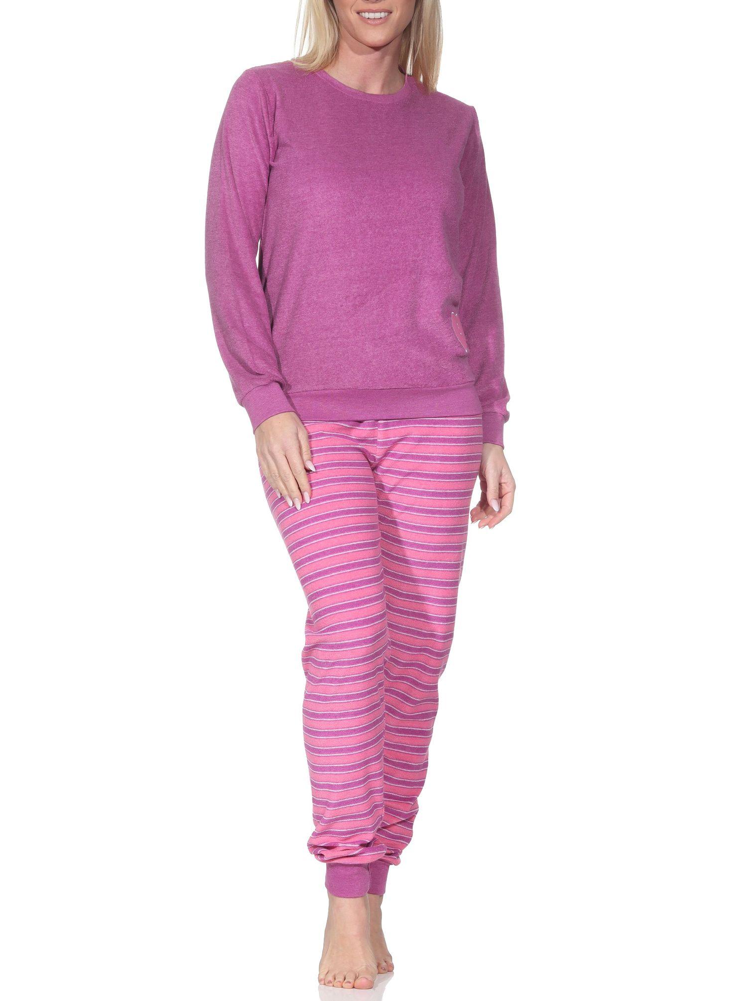 Normann Damen Frottee Schlafanzug mit Bündchen Pyjama mit Herzmotiv – auch in Übergröße