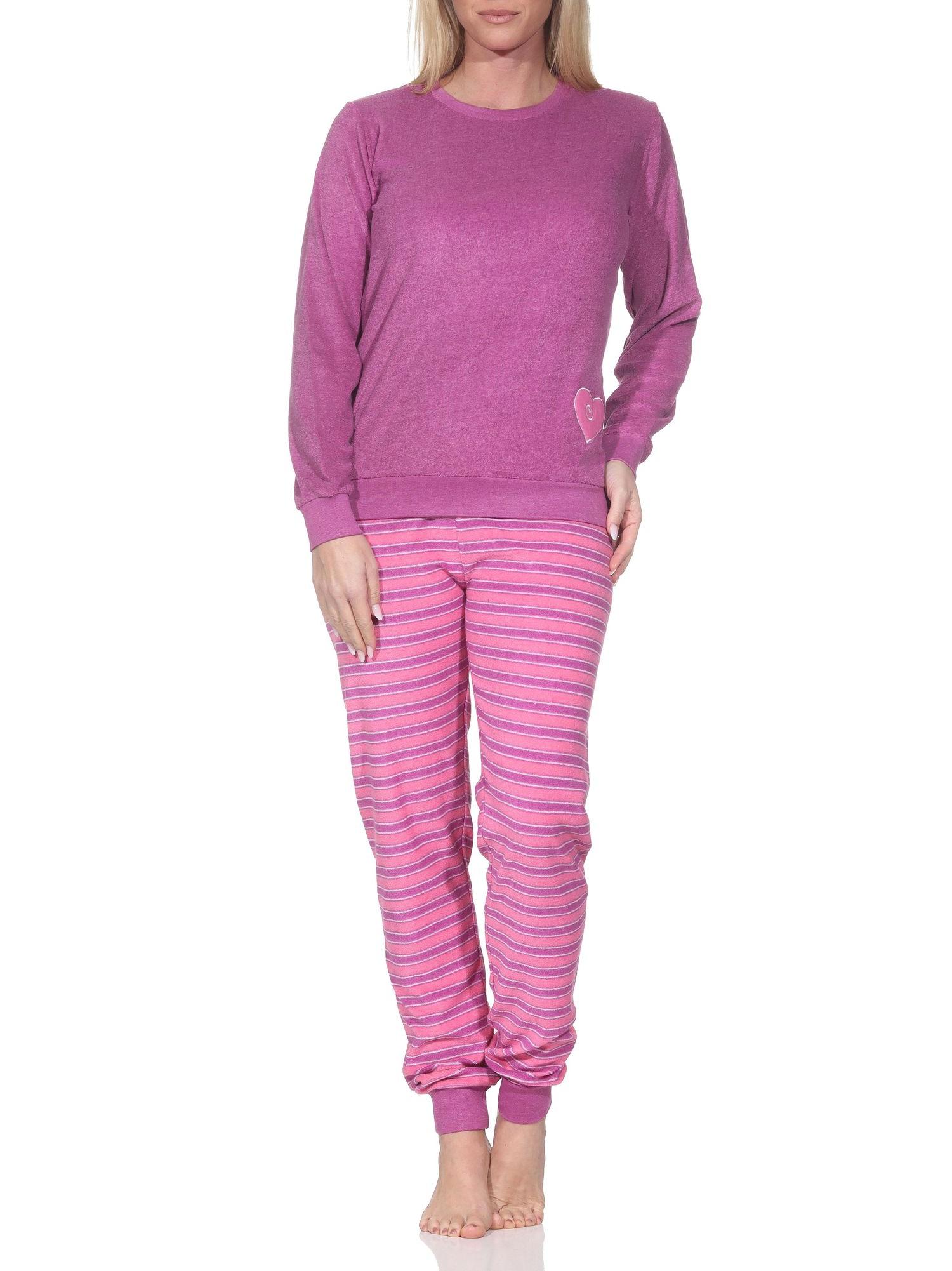 Normann Damen Frottee Schlafanzug mit Bündchen Pyjama mit Herzmotiv – auch in Übergröße