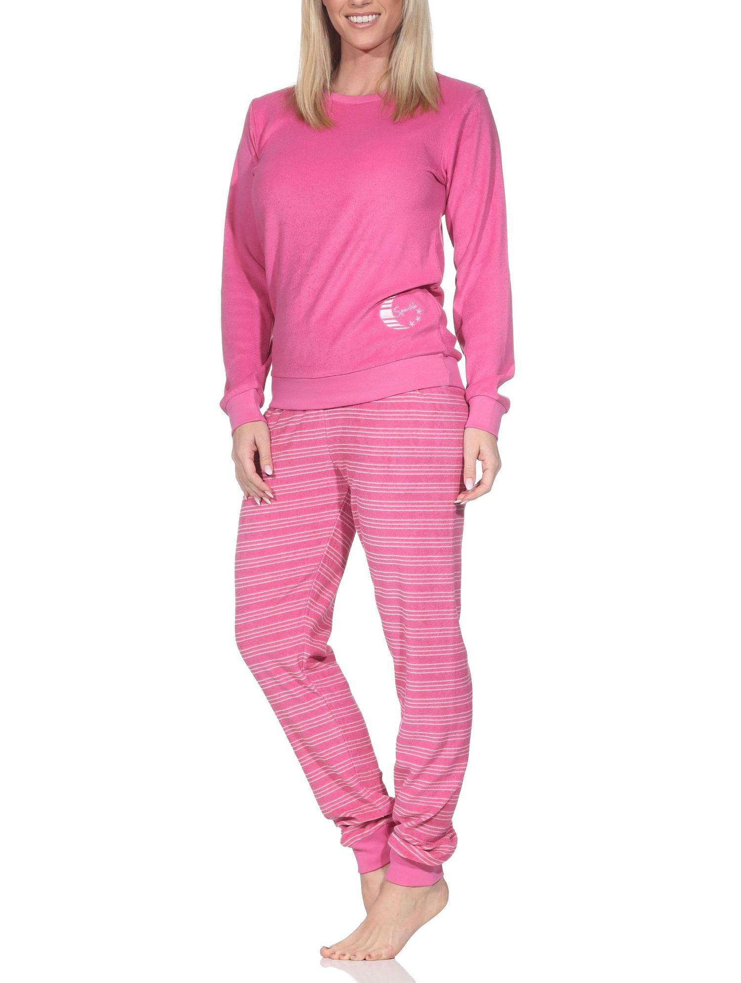 Normann Damen Frottee Schlafanzug mit Sternemotiv – Pyjama auch in Übergröße Normann Damen langarm Frottee Pyjama mit Bündchen in toller Optik – auch in Übergröße