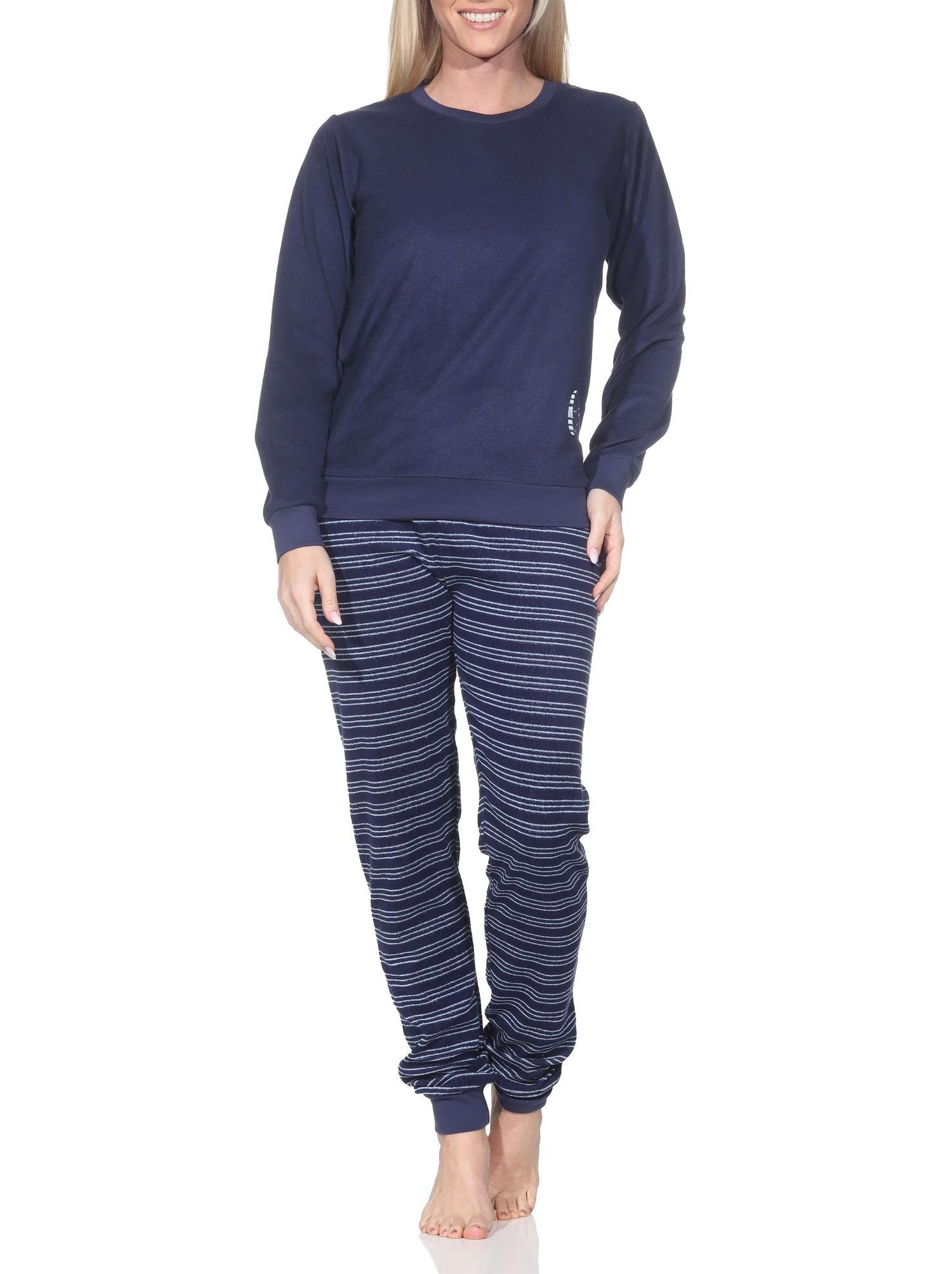 Normann Damen langarm Frottee Pyjama mit Bündchen in toller Optik – auch in Übergröße