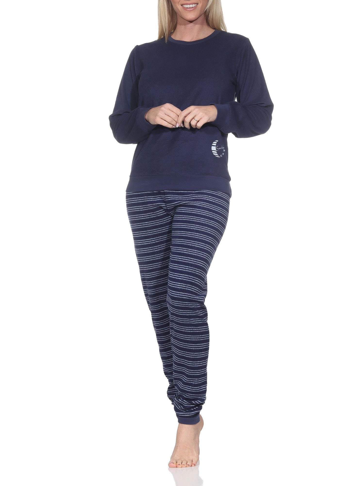 Normann Damen langarm Frottee Pyjama mit Bündchen in toller Optik – auch in Übergröße