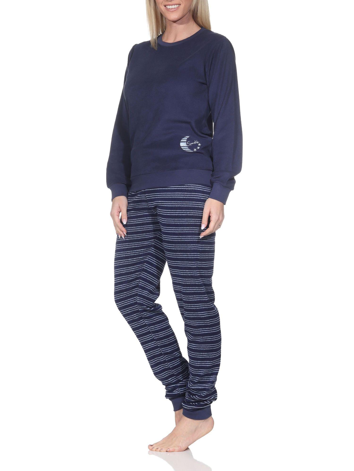 Normann Damen langarm Frottee Pyjama mit Bündchen in toller Optik – auch in Übergröße