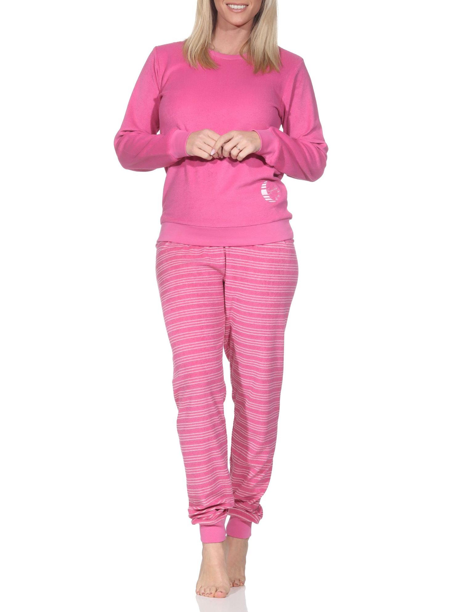 Normann Damen langarm Frottee Pyjama mit Bündchen in toller Optik – auch in Übergröße