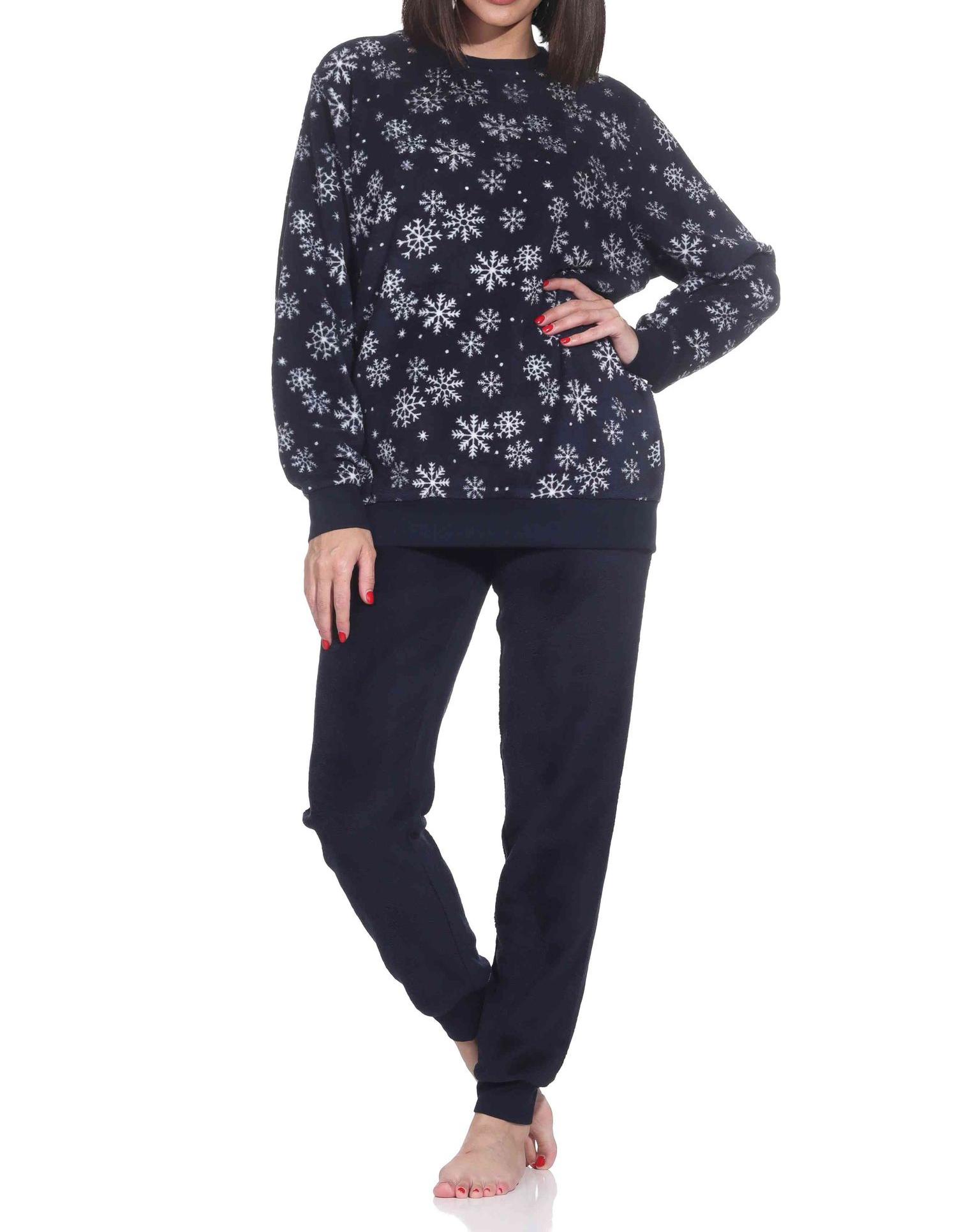 Kuschelig warmer Damen langarm Schlafanzug mit Bündchen aus Coralfleece in toller Optik Kuschelig warmer Damen langarm Schlafanzug mit Bündchen aus Coralfleece in toller Optik