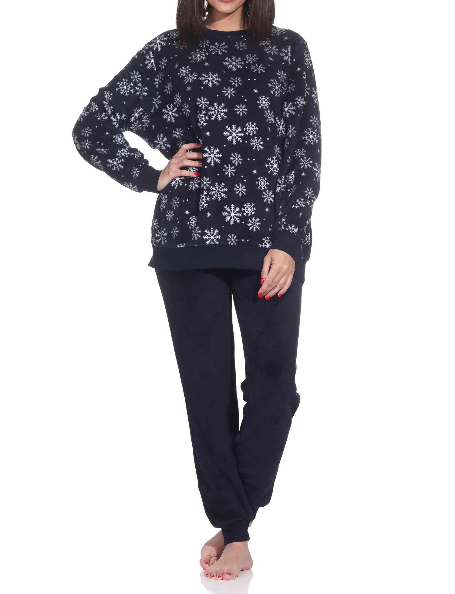 Kuschelig warmer Damen langarm Schlafanzug mit Bündchen aus Coralfleece in toller Optik Kuschelig warmer Damen langarm Schlafanzug mit Bündchen aus Coralfleece in toller Optik