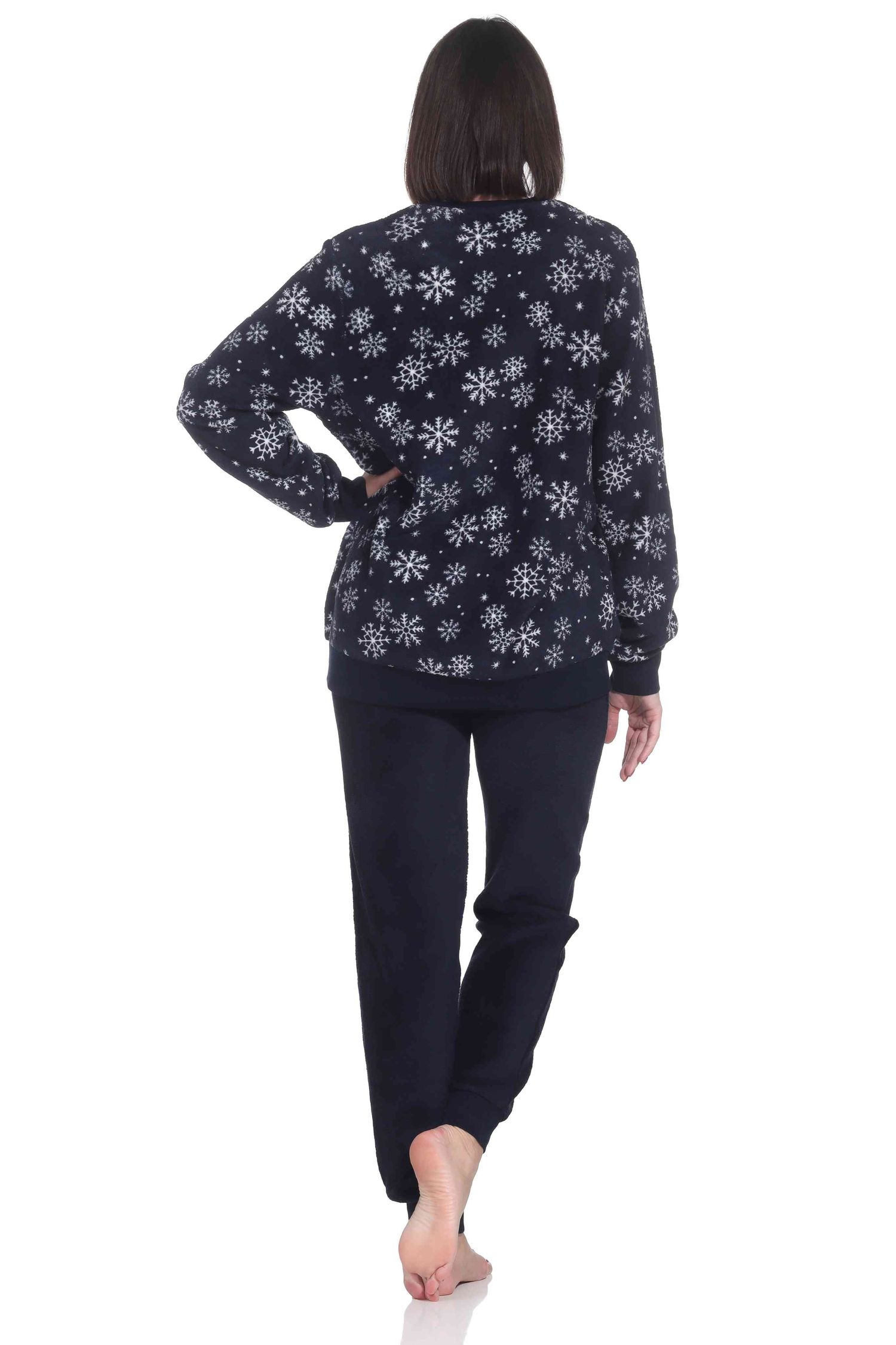 Kuschelig warmer Damen langarm Schlafanzug mit Bündchen aus Coralfleece in toller Optik Kuschelig warmer Damen langarm Schlafanzug mit Bündchen aus Coralfleece in toller Optik
