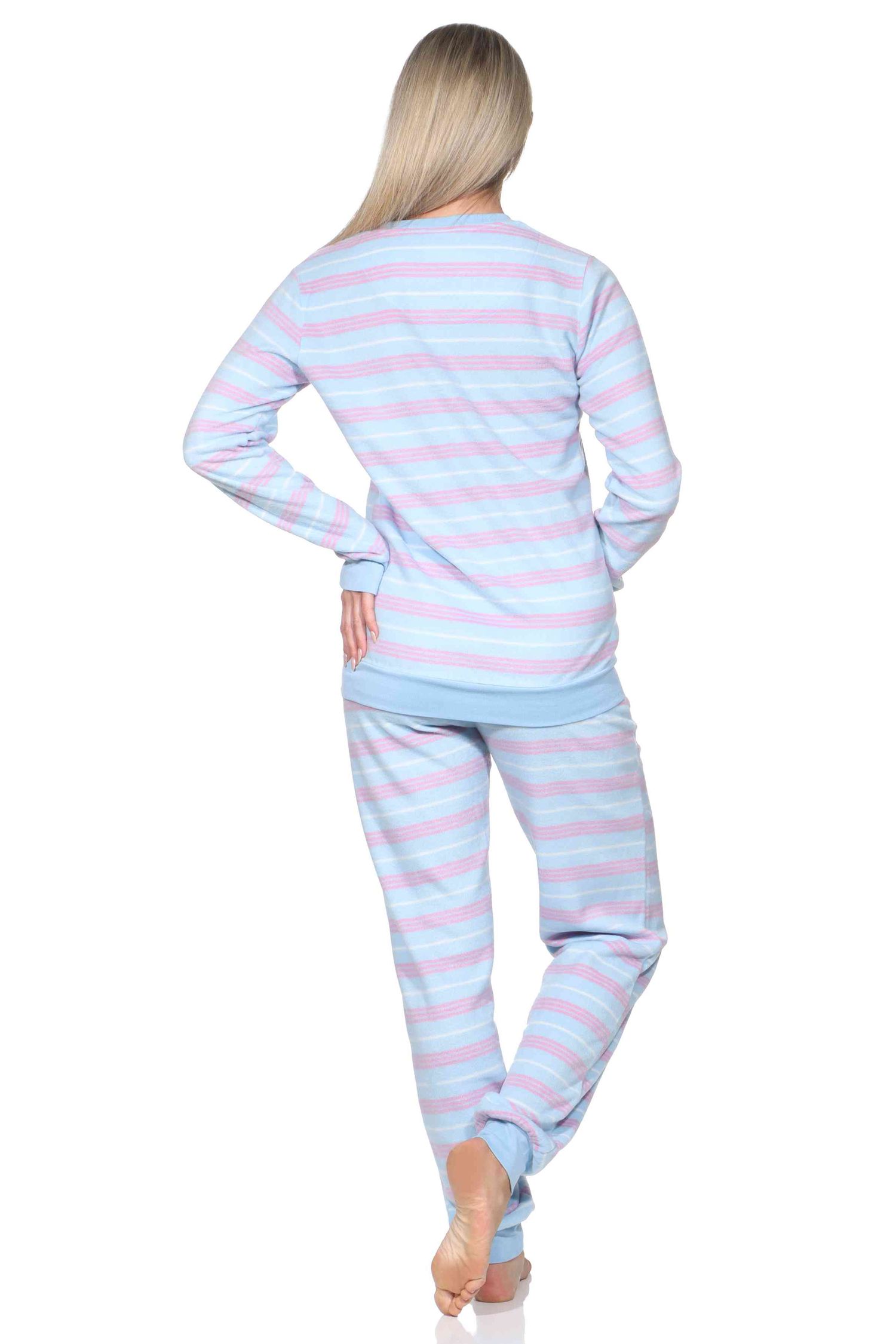Normann Damen langarm Fleece Schlafanzug mit Bündchen in Streifen Optik Normann Damen langarm Fleece Schlafanzug mit Bündchen in Streifen Optik