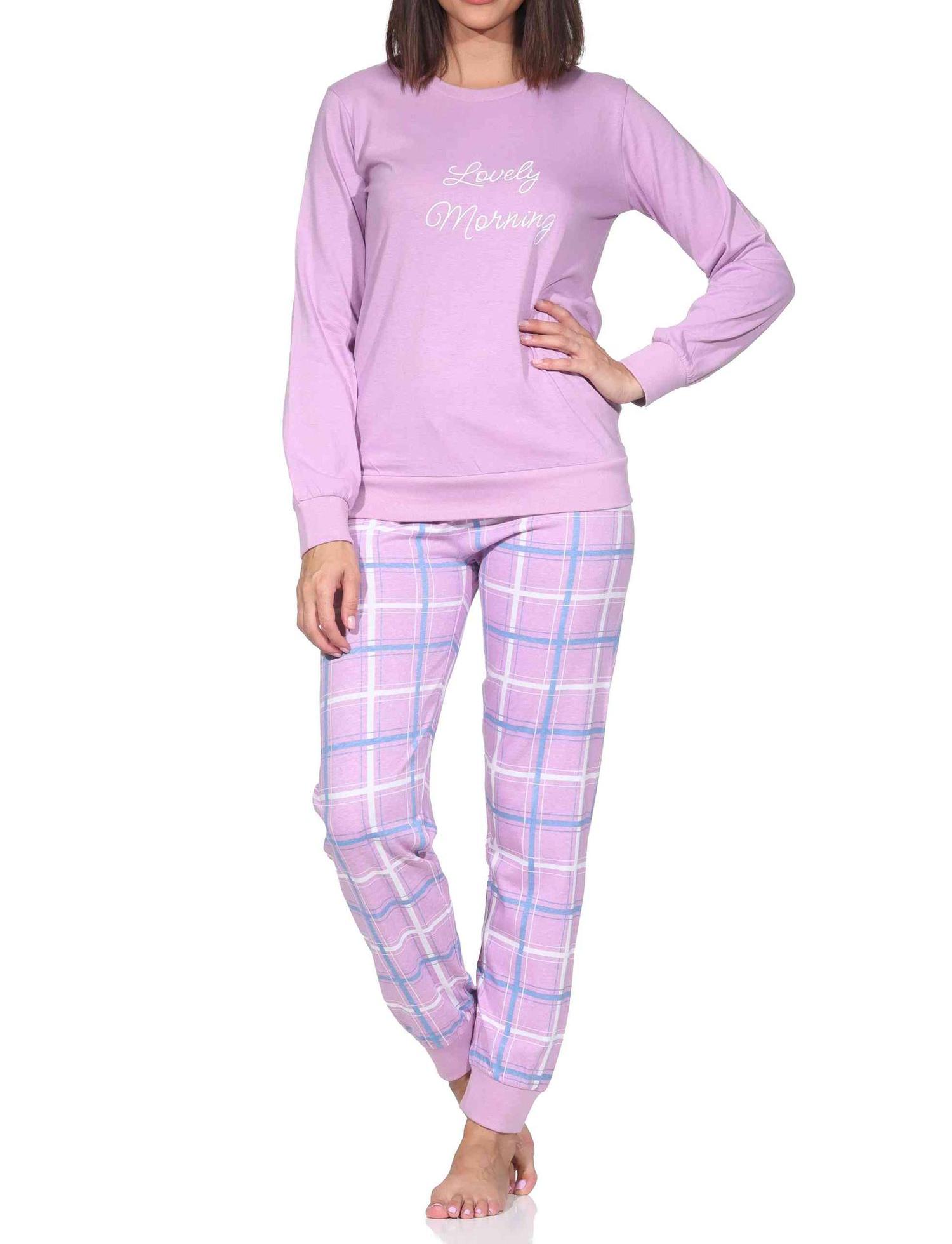 Normann Damen langarm Schlafanzug mit Bündchen Pyjama mit Jersey Hose in Karo Optik Normann Damen langarm Schlafanzug mit Bündchen Pyjama mit Jersey Hose in Karo Optik