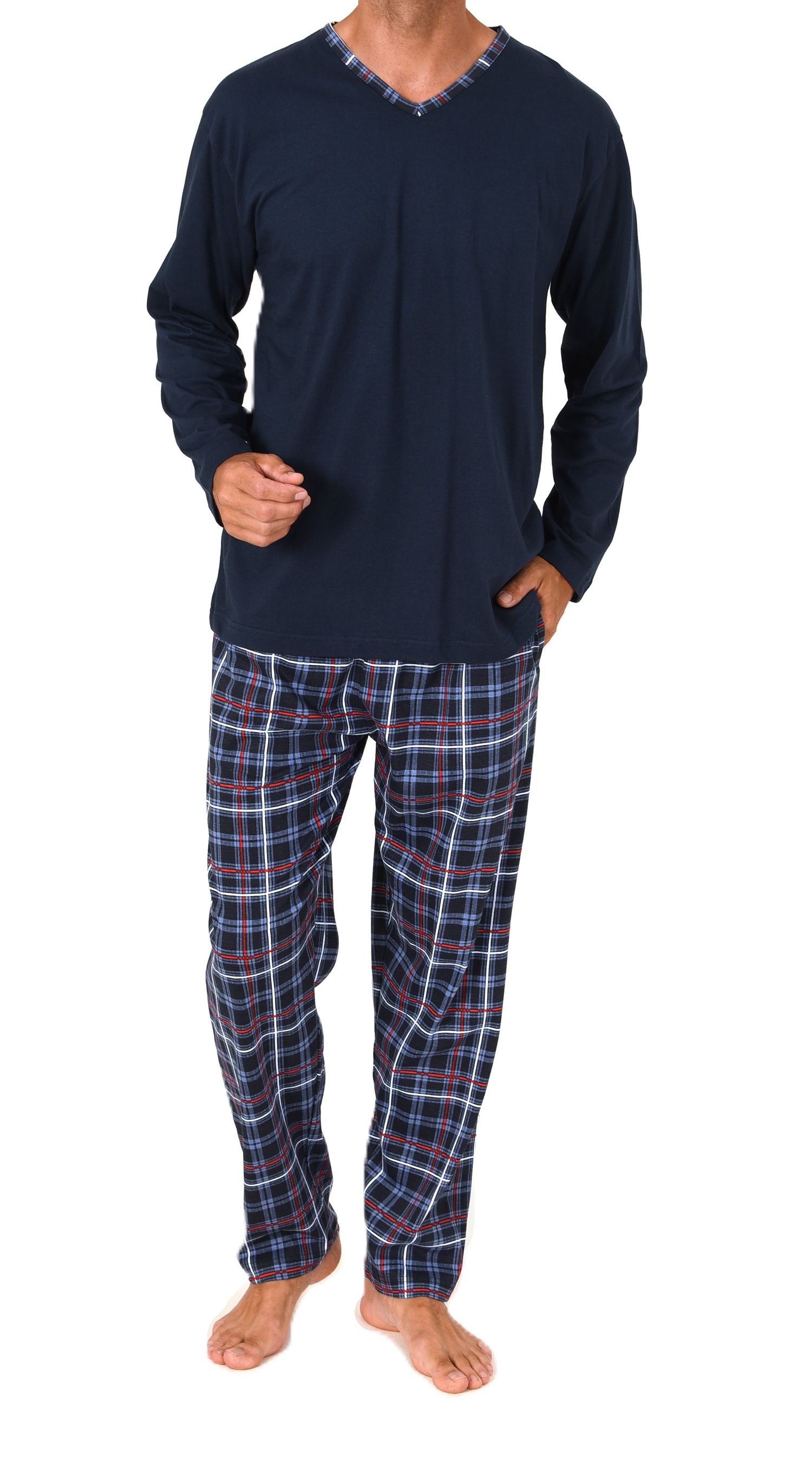 Normann Herren Schlafanzug lang mit Jersey Pyjama Hose in Karo Optik - auch in Übergrößen Normann Herren Schlafanzug lang mit Jersey Pyjama Hose in Karo Optik - auch in Übergrößen