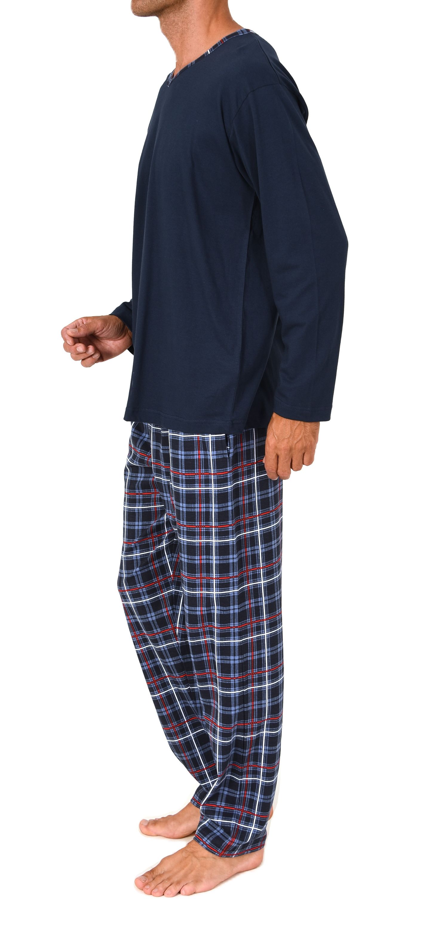 Normann Herren Schlafanzug lang mit Jersey Pyjama Hose in Karo Optik - auch in Übergrößen Normann Herren Schlafanzug lang mit Jersey Pyjama Hose in Karo Optik - auch in Übergrößen