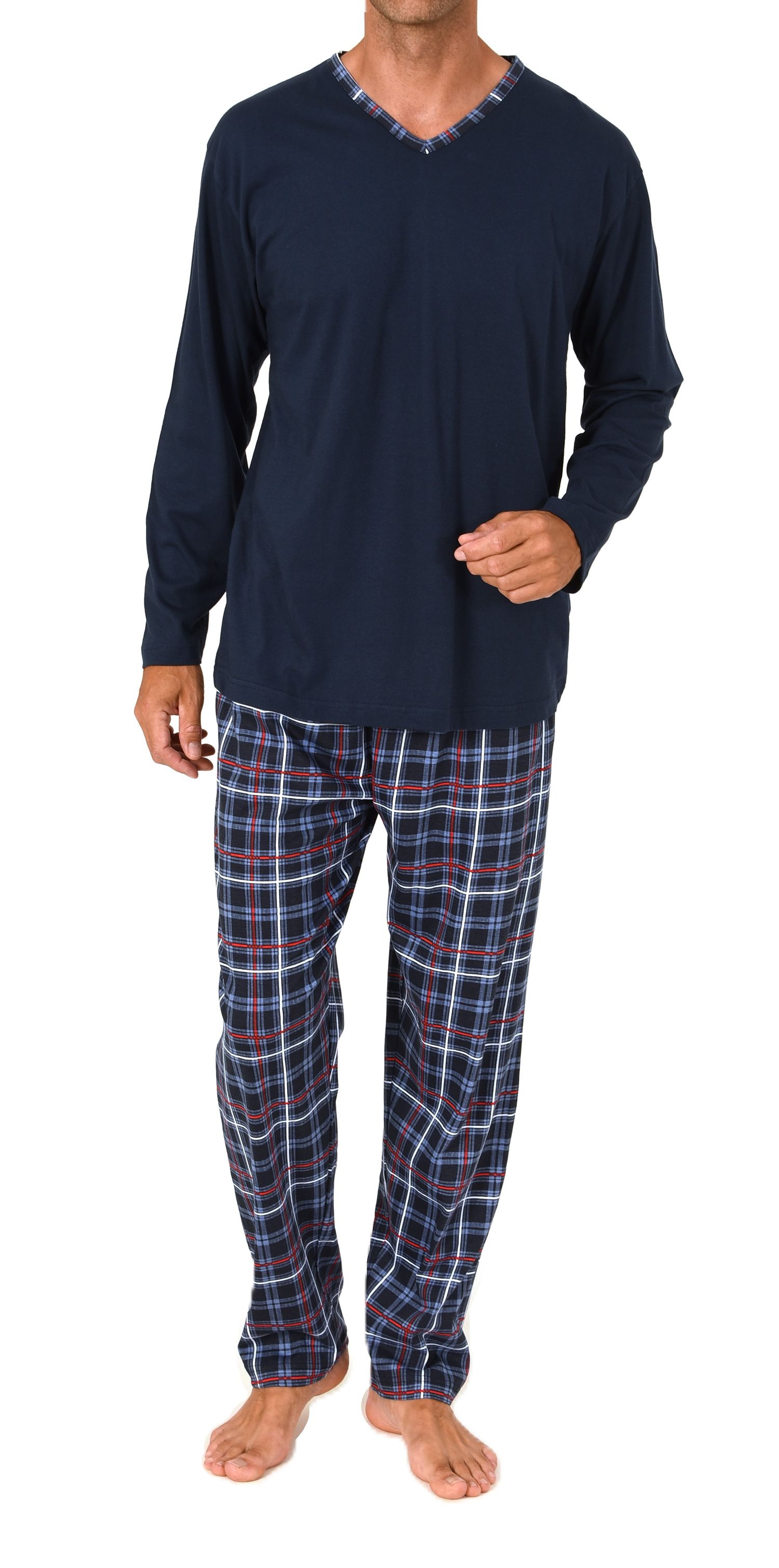 Normann Herren Schlafanzug lang mit Jersey Pyjama Hose in Karo Optik - auch in Übergrößen