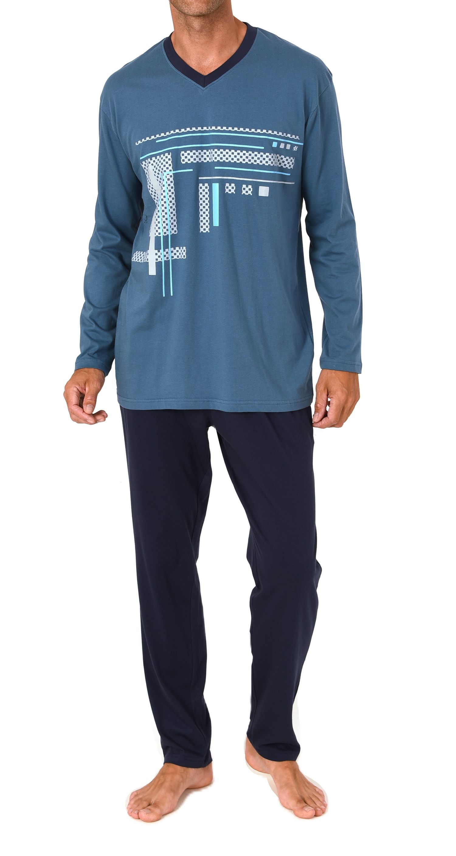 Normann Herren Schlafanzug langarm Pyjama – Baumwolle - auch in Übergrössen