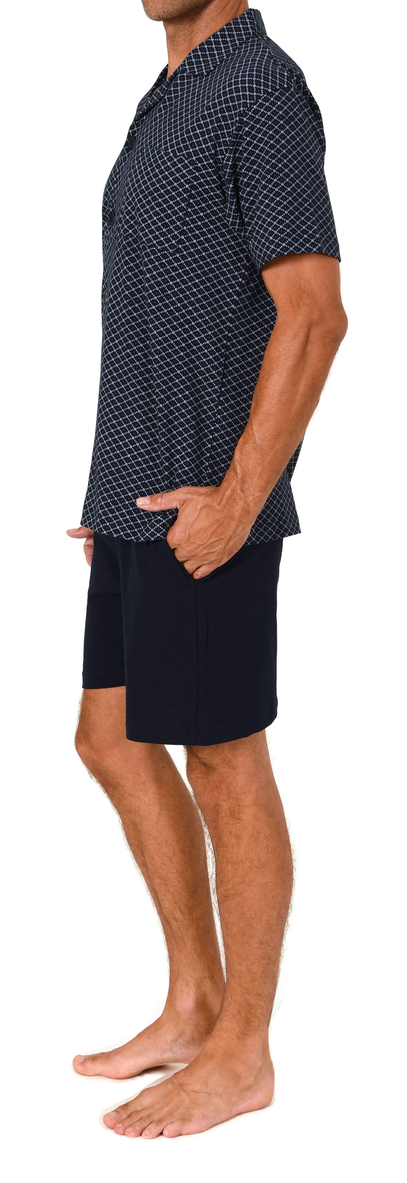 Normann Herren kurzarm Schlafanzug Shorty Pyjama zum durchknöpfen, auch in Übergrößen