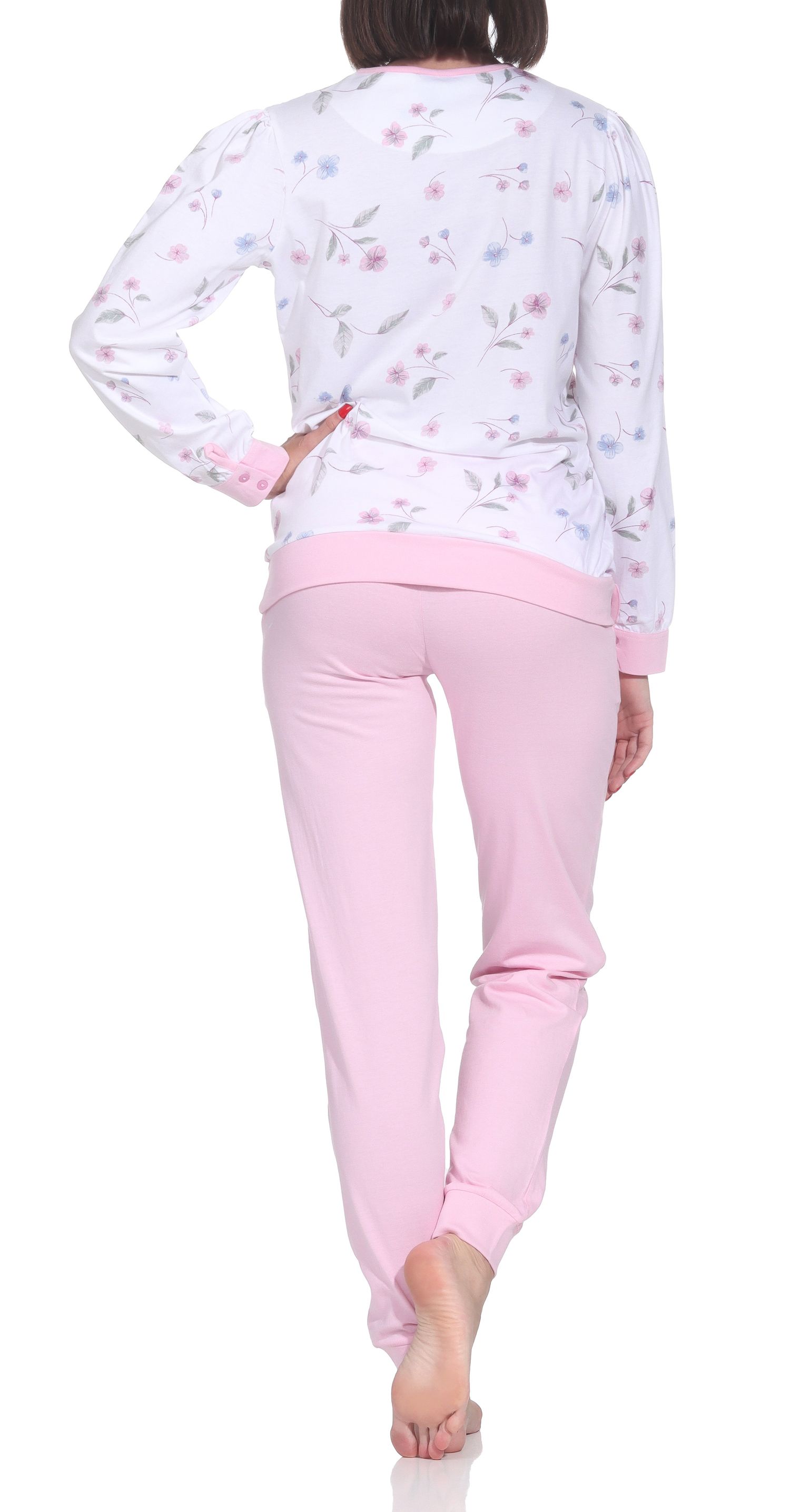Normann Damen fraulicher Langarm Schlafanzug Pyjama mit Bündchen in Klassischer Optik Normann Damen fraulicher Langarm Schlafanzug Pyjama mit Bündchen in Klassischer Optik