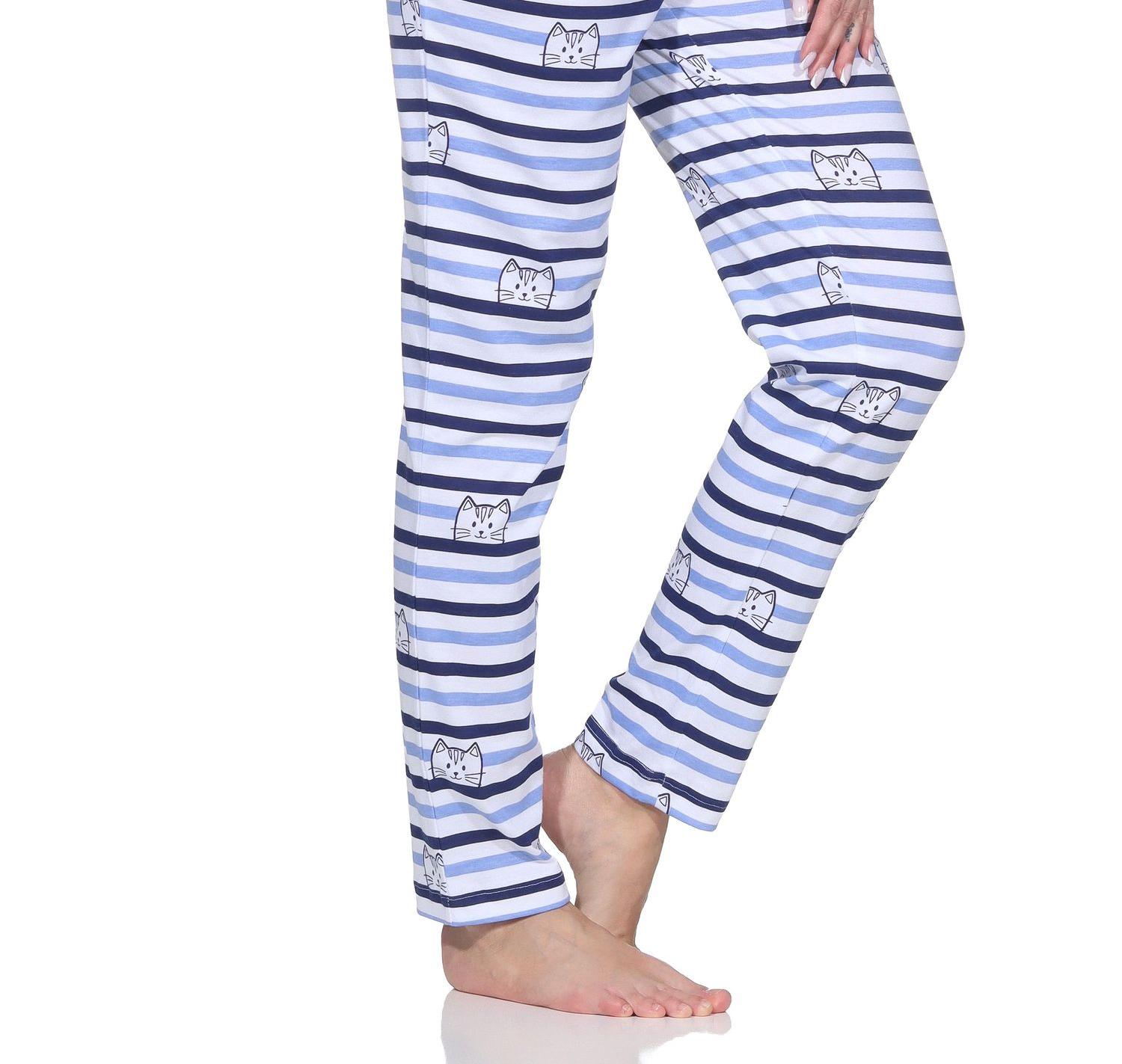 Normann Damen langarm Schlafanzug Pyjama in Katzen Optik – auch in Übergrößen verfügbar
