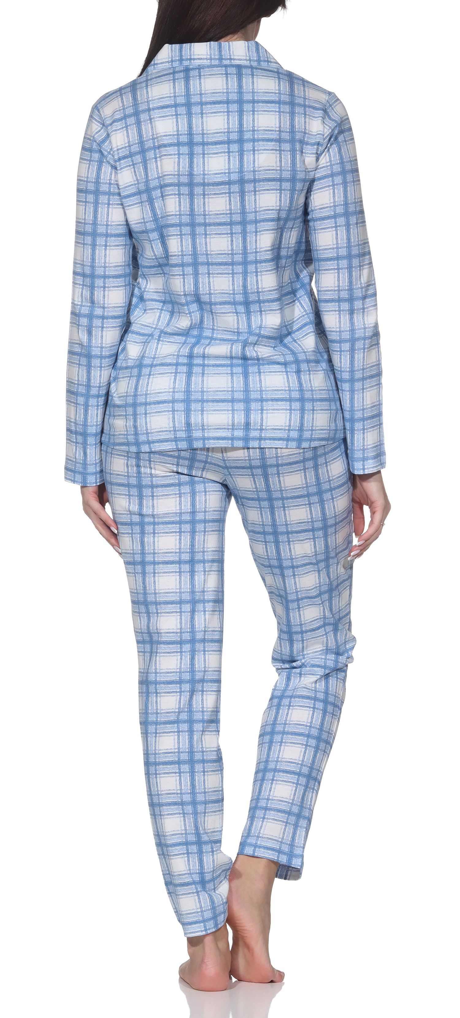 Normann Damen Jersey Pyjama langarm zum durchknöpfen in Karo Optik - auch in Übergrößen