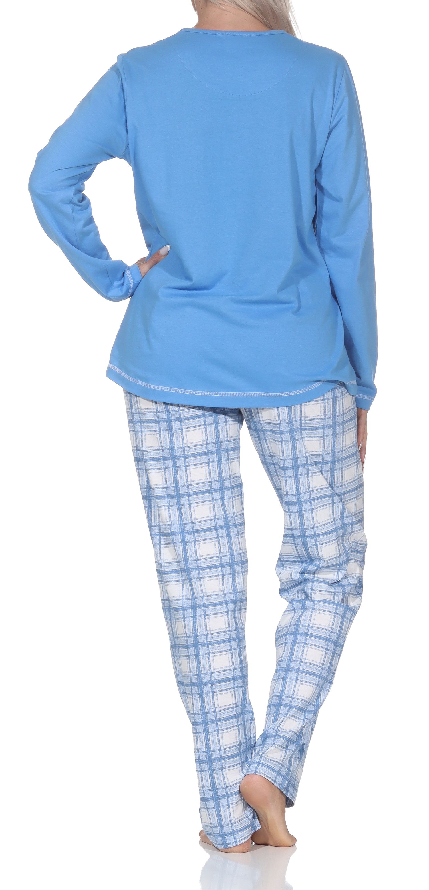 Normann Damen Schlafanzug mit karierter Pyjama-Hose aus Single Jersey - auch in Übergröße Normann Damen Schlafanzug mit karierter Pyjama-Hose aus Single Jersey - auch in Übergröße