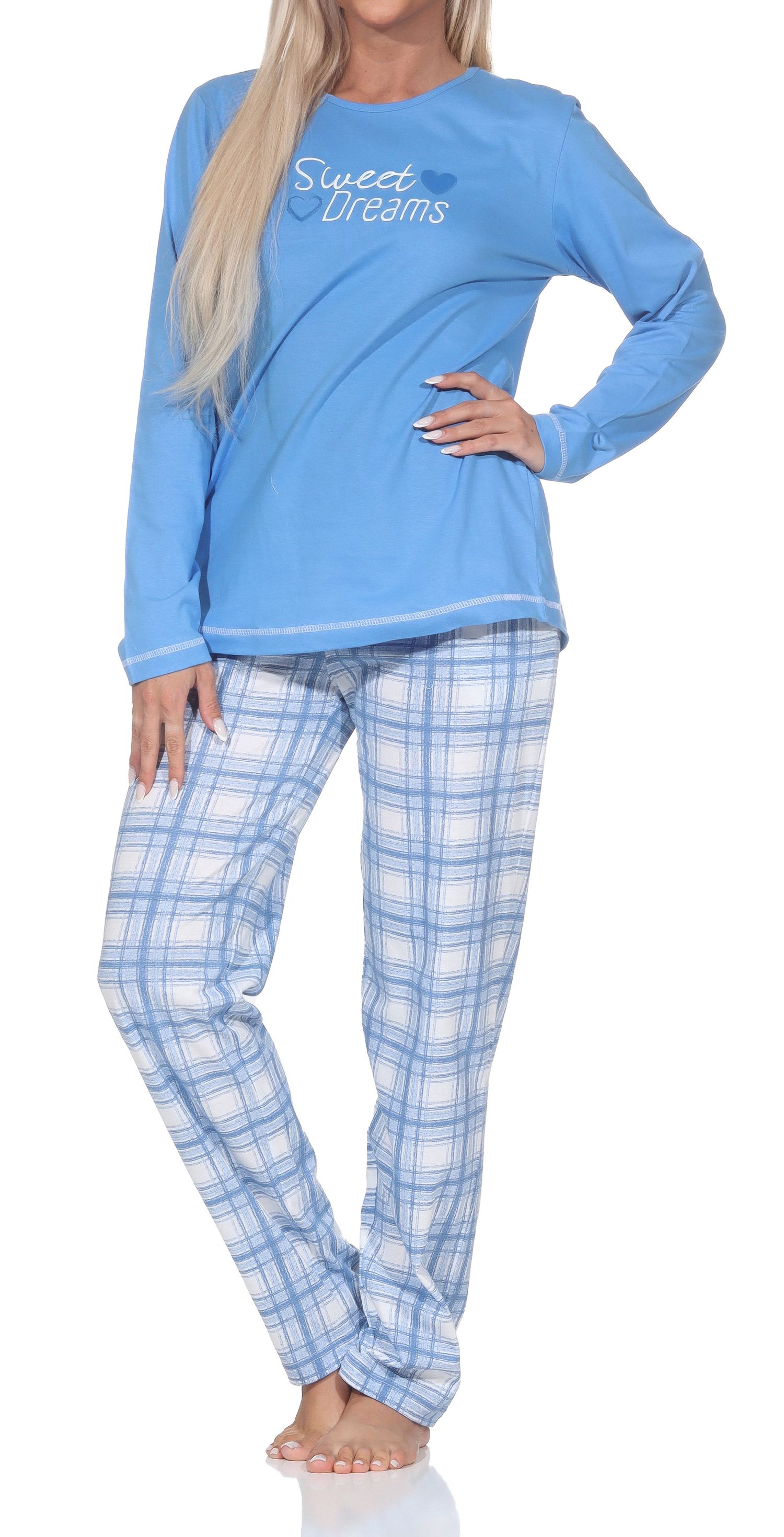 Normann Damen Schlafanzug mit karierter Pyjama-Hose aus Single Jersey - auch in Übergröße