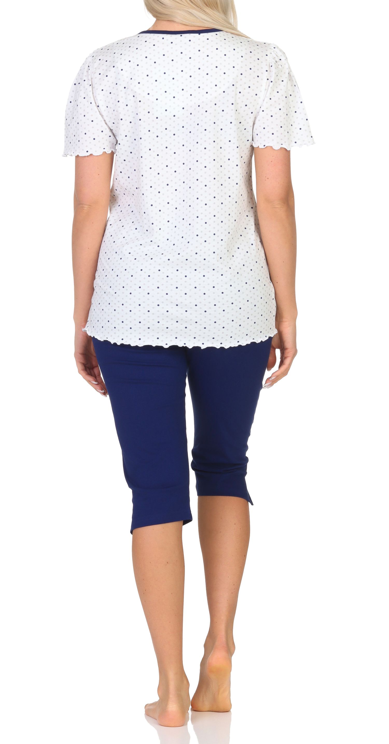 Normann Damen Capri-Pyjama kurzarm – Zeitlose Punkte-Optik – auch in Übergrößen Normann Damen Capri-Pyjama kurzarm – Zeitlose Punkte-Optik – auch in Übergrößen