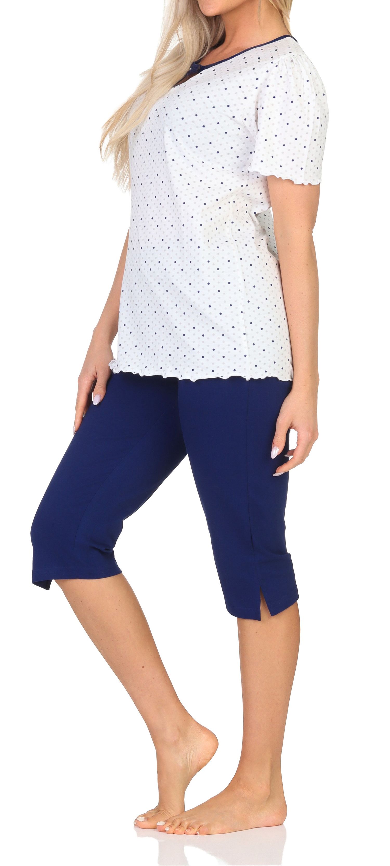 Normann Damen Capri-Pyjama kurzarm – Zeitlose Punkte-Optik – auch in Übergrößen Normann Damen Capri-Pyjama kurzarm – Zeitlose Punkte-Optik – auch in Übergrößen