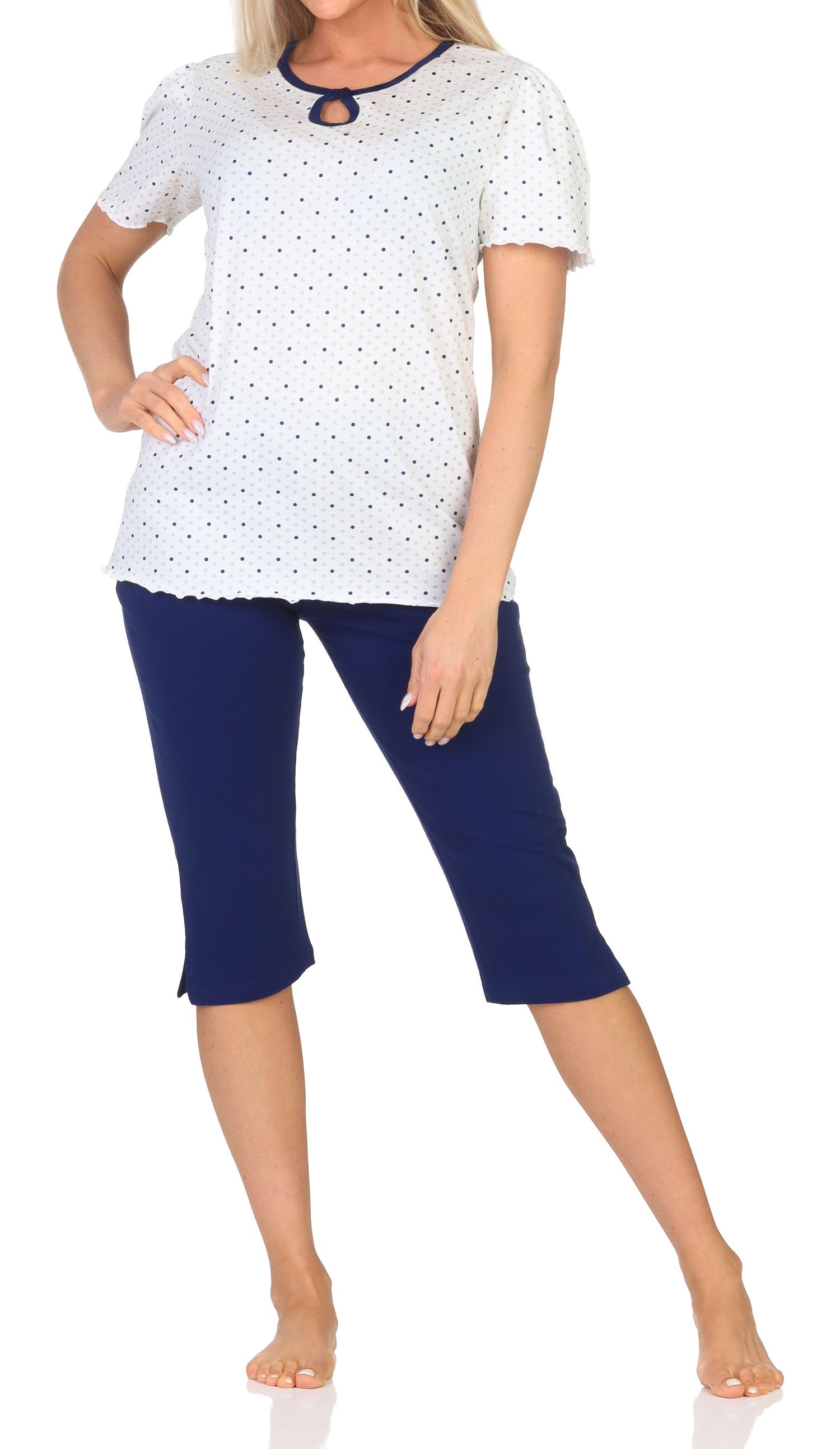 Normann Damen Capri-Pyjama kurzarm – Zeitlose Punkte-Optik – auch in Übergrößen
