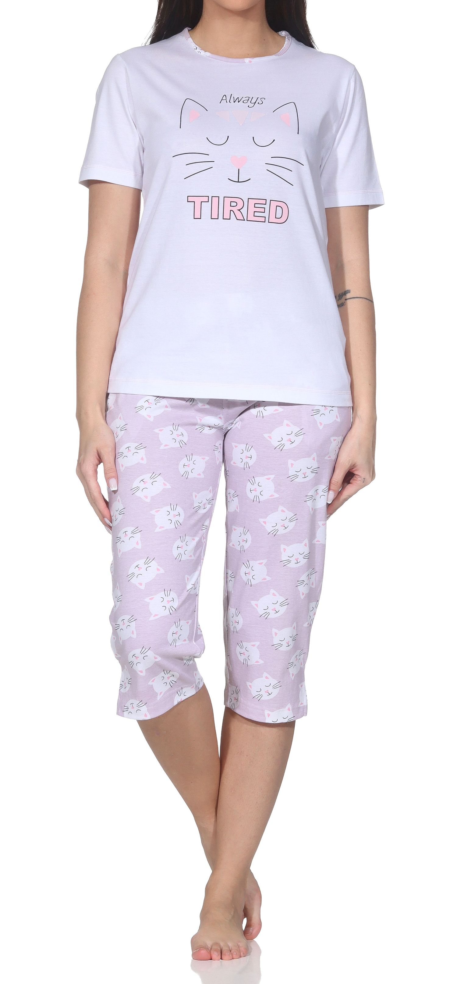 Normann Damen Capri-Pyjama kurzarm – Sommerlicher Katzen-Schlafanzug – auch in Übergröße Normann Damen Capri-Pyjama kurzarm – Sommerlicher Katzen-Schlafanzug – auch in Übergröße