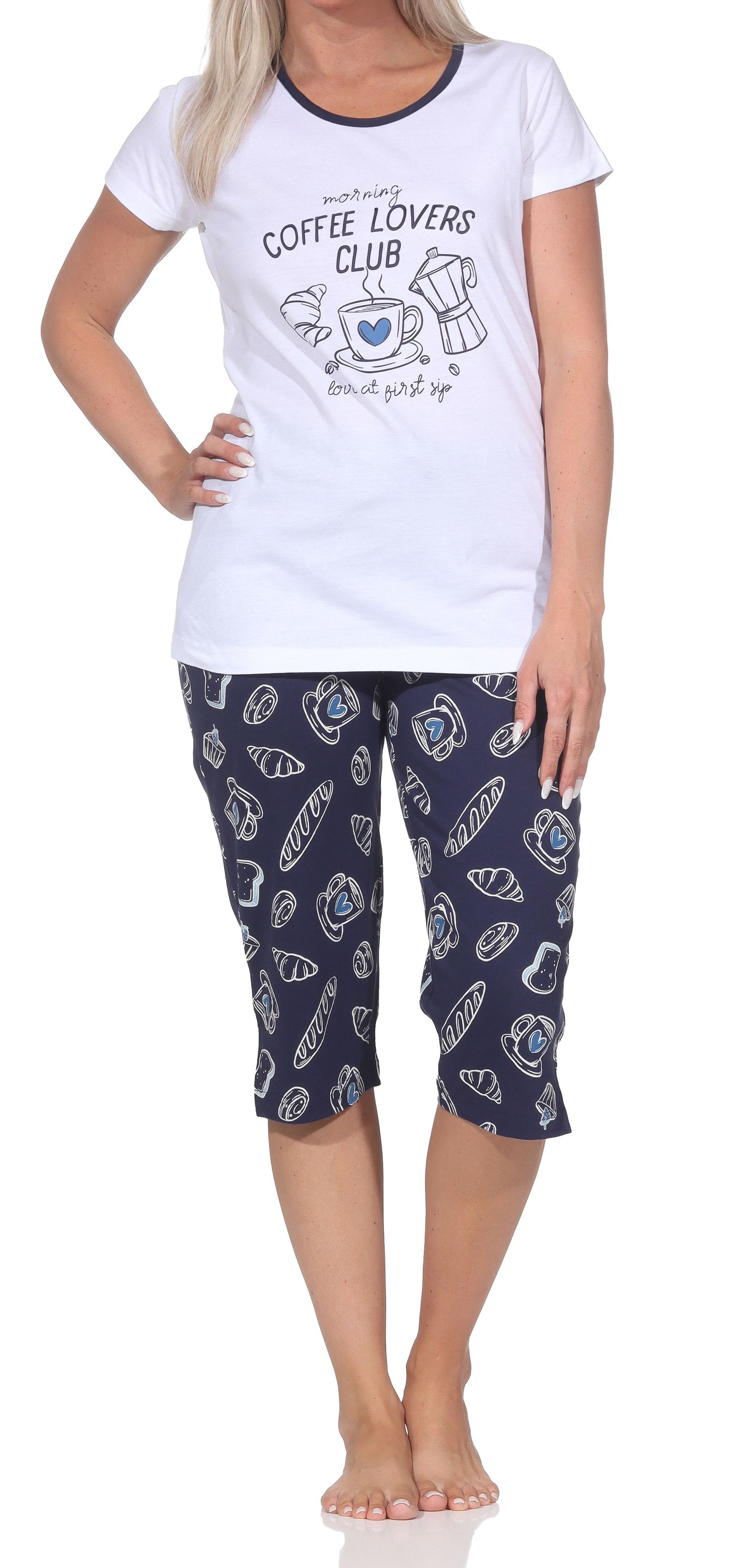 Normann Damen Capri-Pyjama kurzarm Shorty – „Coffee Lovers Club“ - auch in Übergrößen Normann Damen Capri-Pyjama kurzarm Shorty – „Coffee Lovers Club“ - auch in Übergrößen