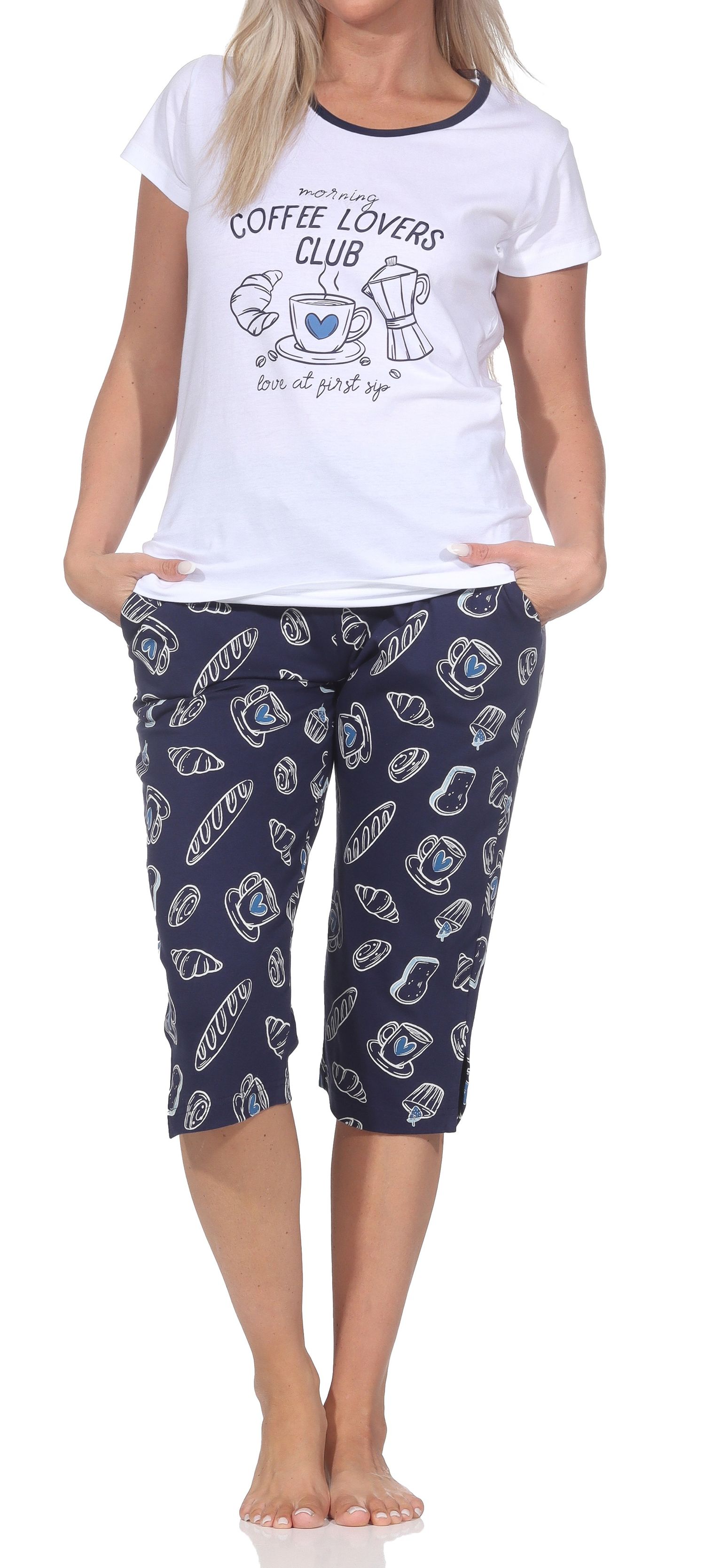Normann Damen Capri-Pyjama kurzarm Shorty – „Coffee Lovers Club“ - auch in Übergrößen Normann Damen Capri-Pyjama kurzarm Shorty – „Coffee Lovers Club“ - auch in Übergrößen