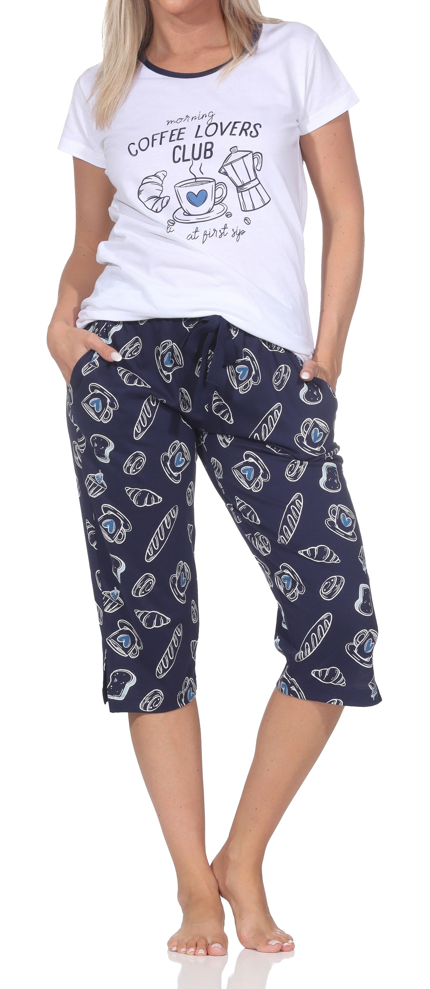 Normann Damen Capri-Pyjama kurzarm Shorty – „Coffee Lovers Club“ - auch in Übergrößen Normann Damen Capri-Pyjama kurzarm Shorty – „Coffee Lovers Club“ - auch in Übergrößen