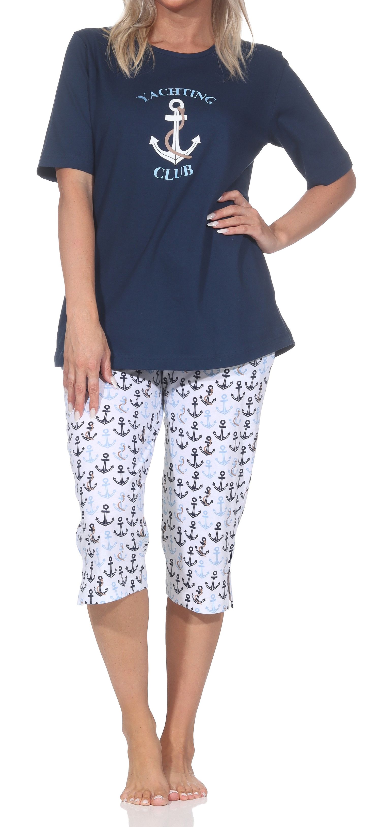 Normann Damen Capri-Pyjama kurzarm Shorty – Maritimer Look – auch in Übergrößen Normann Damen Capri-Pyjama kurzarm Shorty – Maritimer Look – auch in Übergrößen