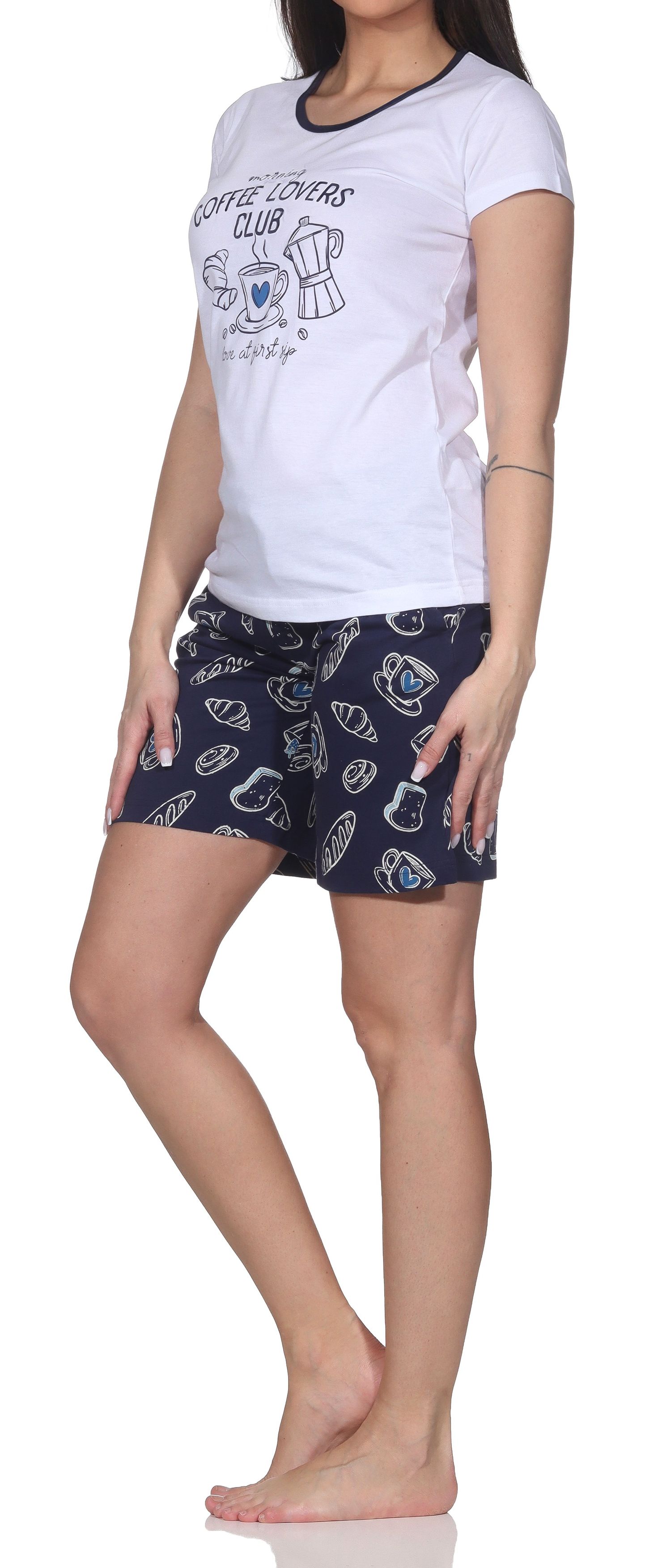 Normann Damen Shorty Pyjama kurzarm Shorty – „Coffee Lovers Club“ - auch in Übergrößen