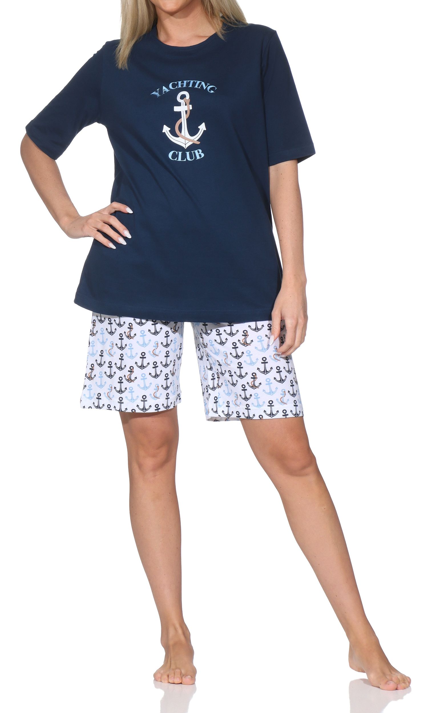 Normann Damen kurzarm Schlafanzug Shorty – maritimer Look - auch in Übergrößen Normann Damen kurzarm Schlafanzug Shorty – maritimer Look - auch in Übergrößen